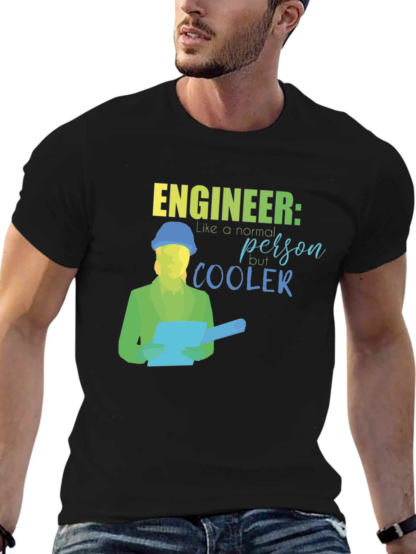 Black Engineer Cooler Black T-Shirt view 6