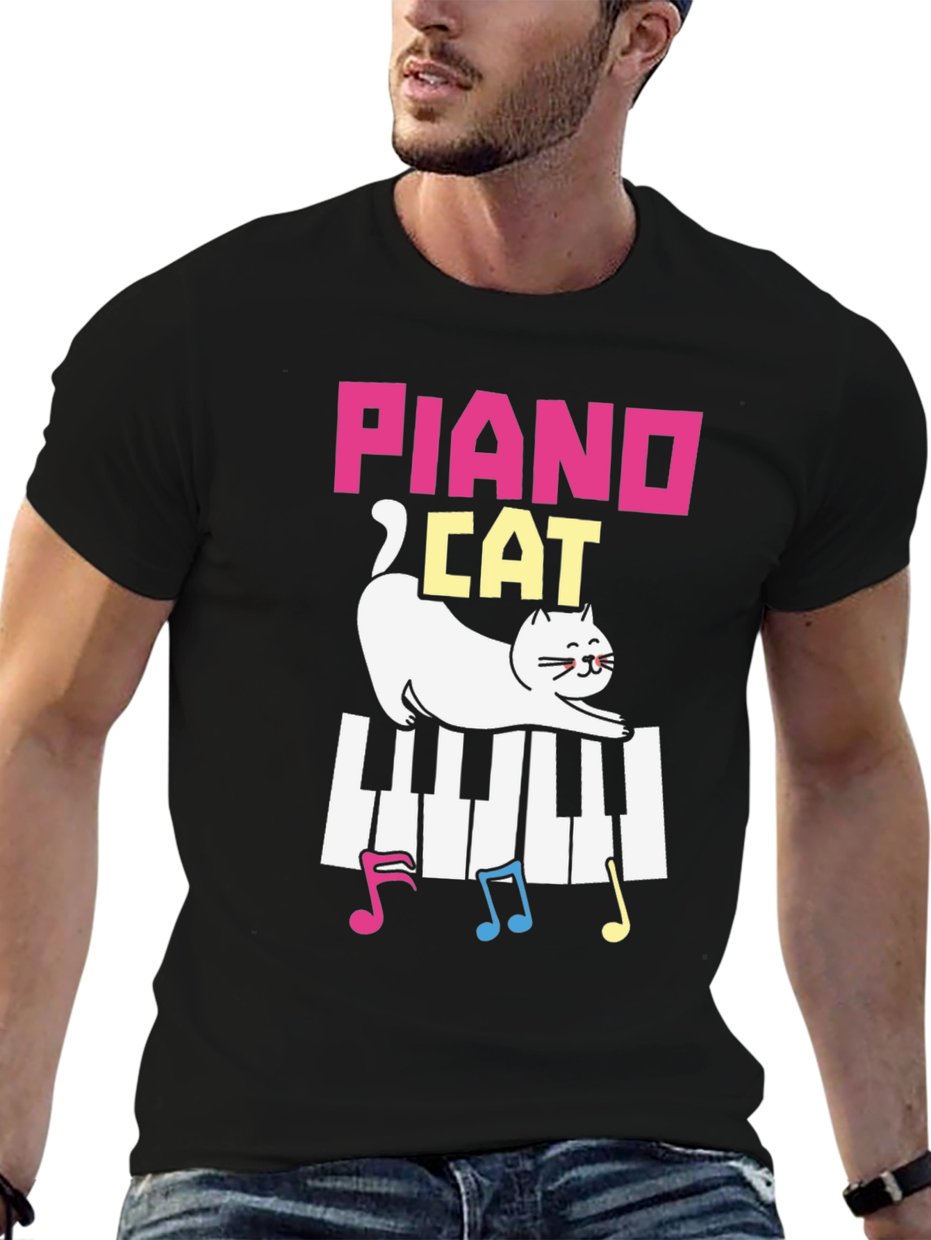 Black Piano Cat T-Shirt - Musical Kitten Tee view 6