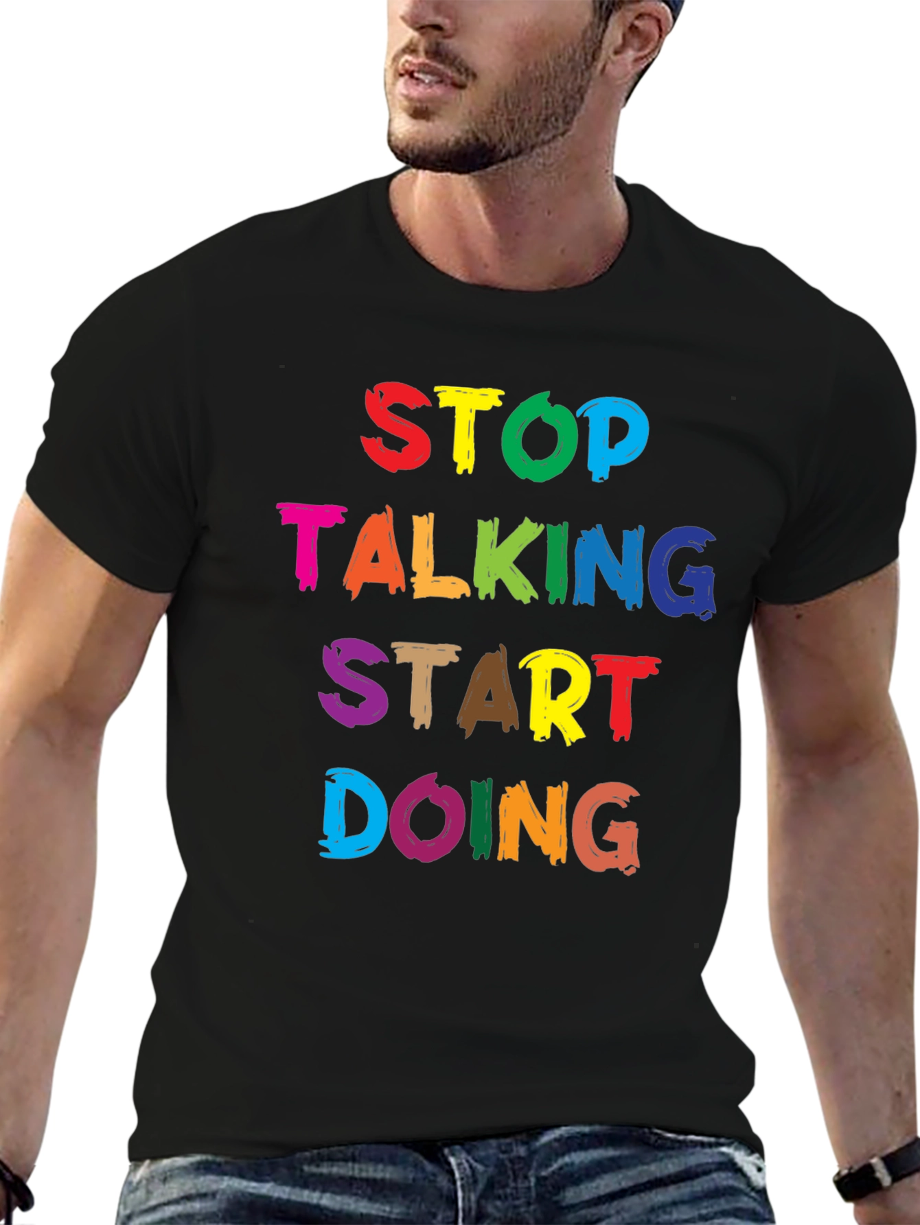 Black Stop Talking Start Doing Graphic Tee view 6