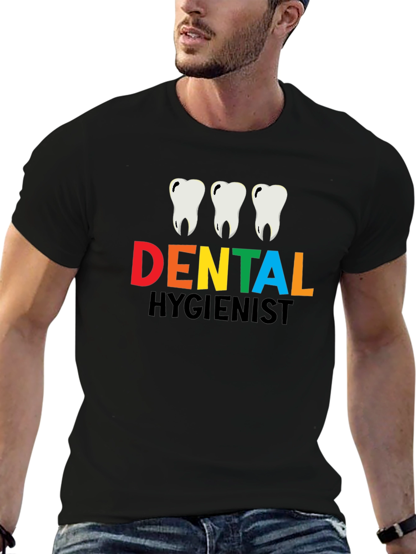 Black Dental Hygienist T-Shirt - Black Cotton Tee view 6