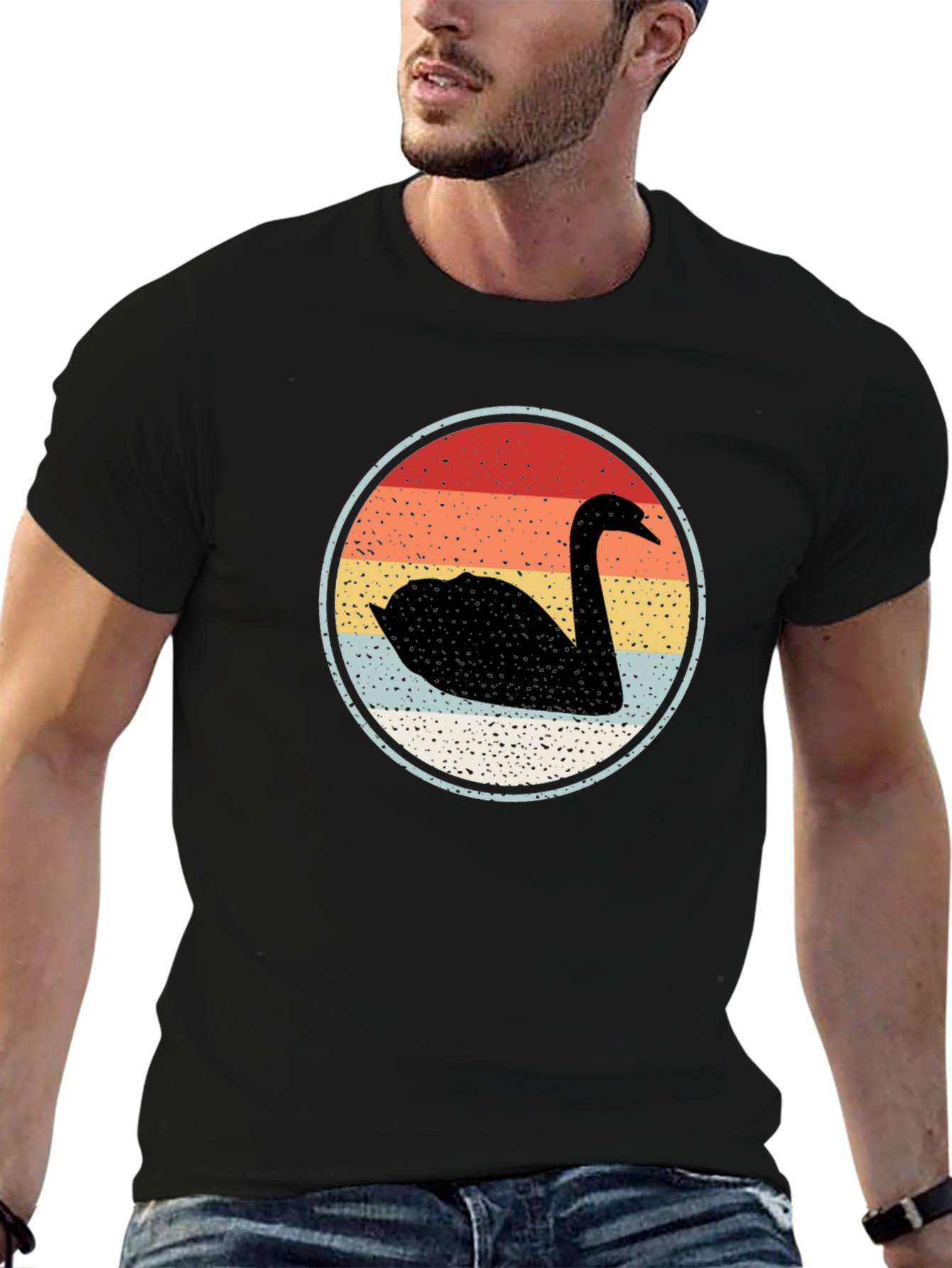 Black Retro Swan Graphic Tee view 6