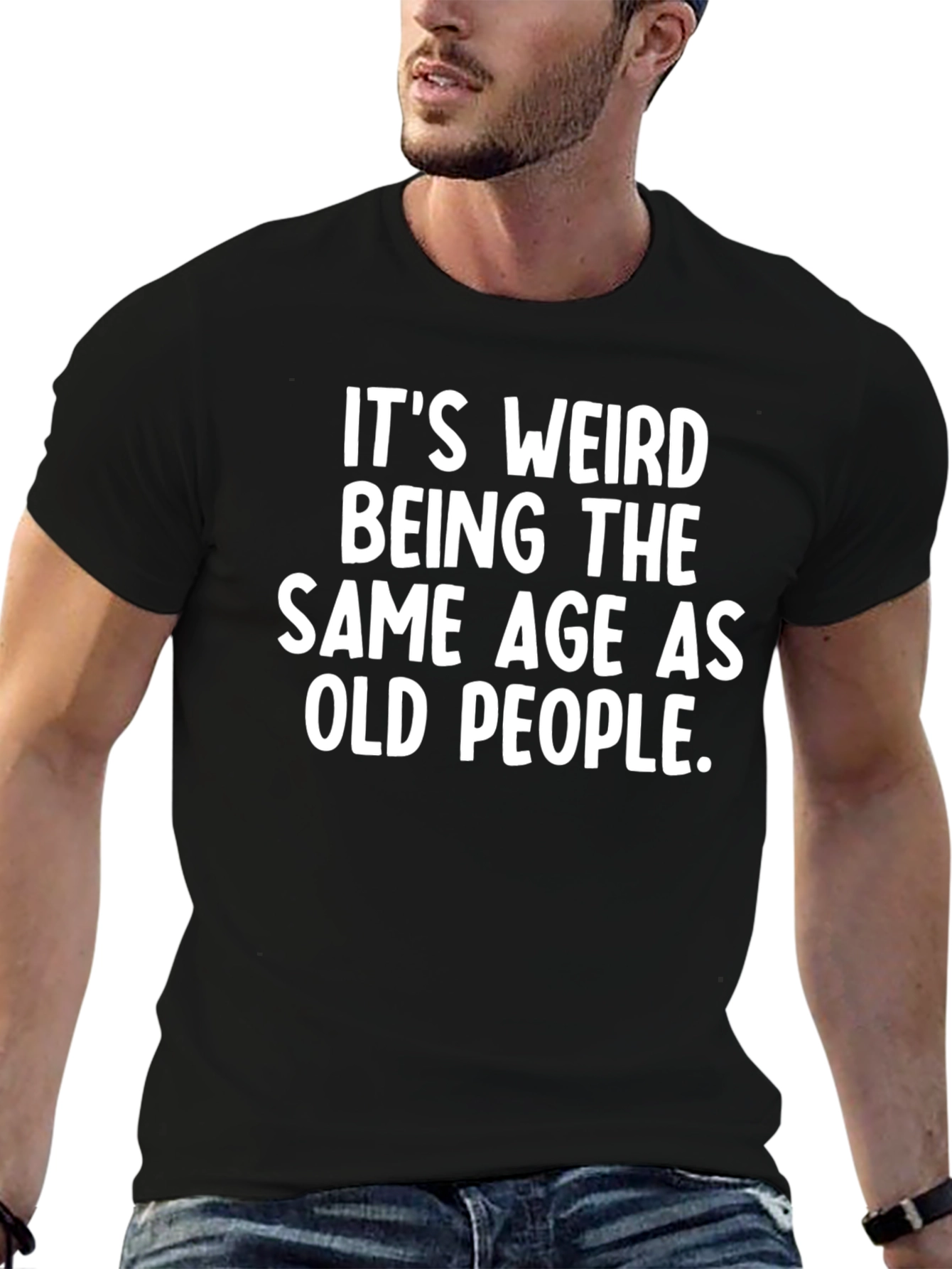 Black Funny "Old People" Graphic Tee - Black Cotton T-Shirt view 6