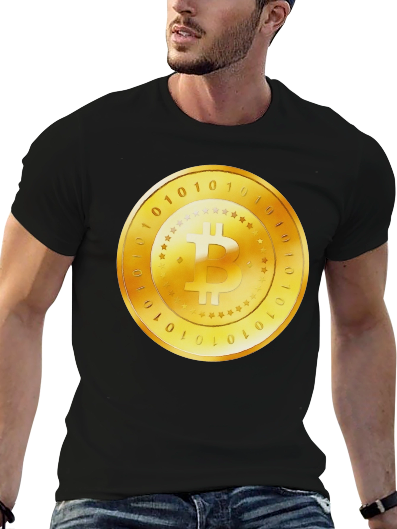 Black Bitcoin Gold Coin Graphic Black T-Shirt view 6