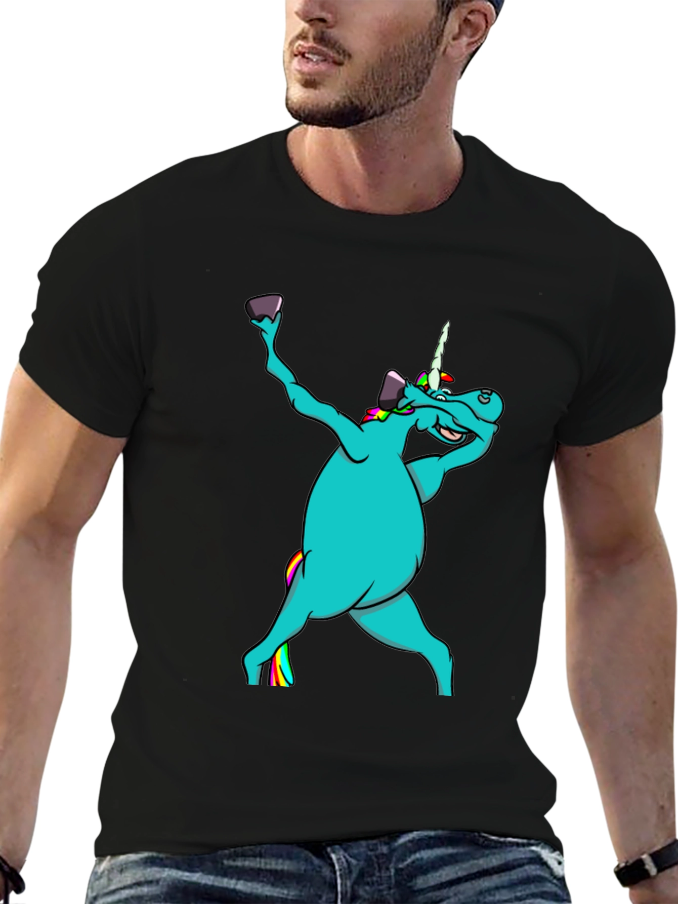 Black Unicorn Dabbing Graphic T-Shirt - Black view 6