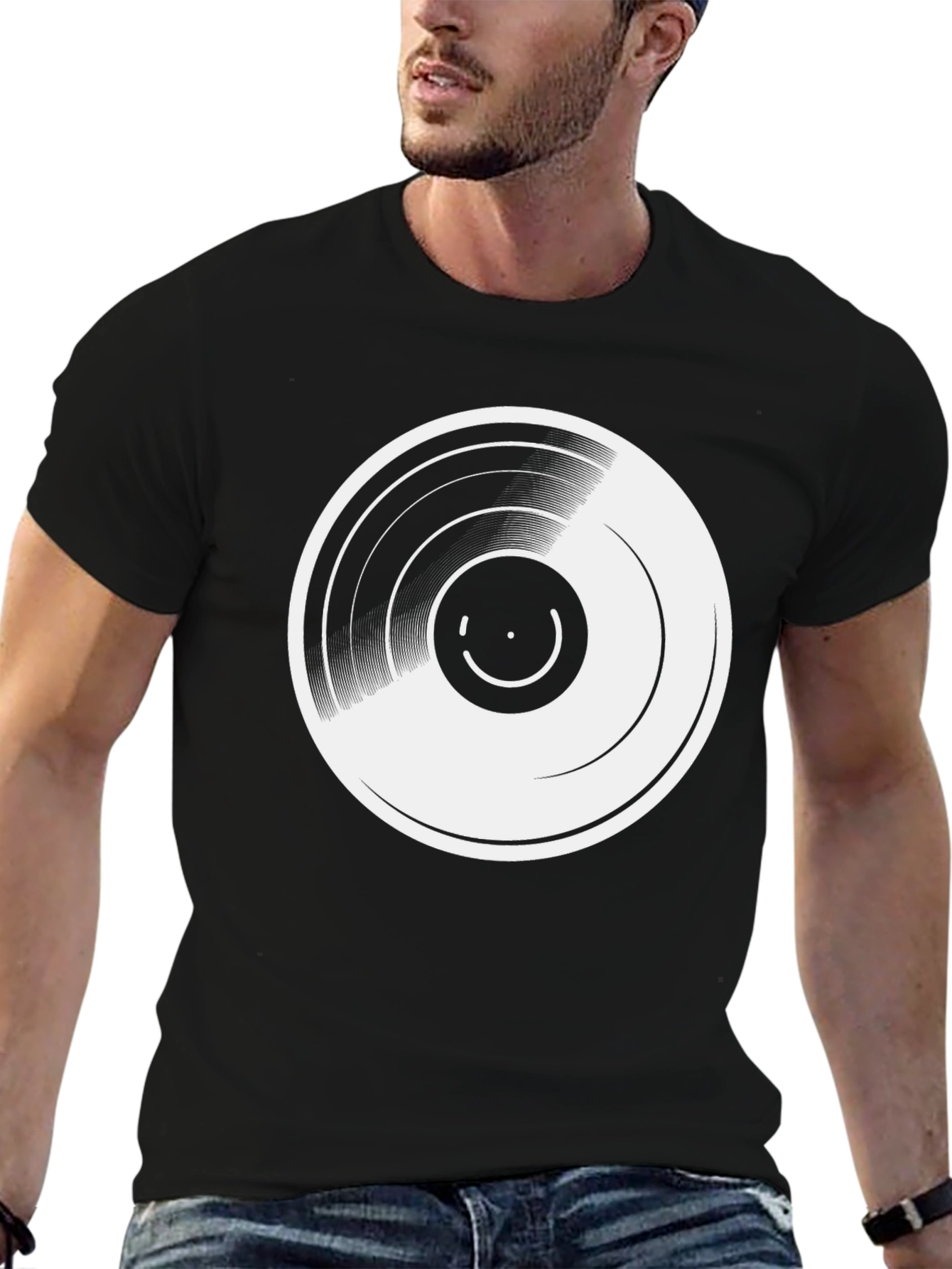 Black Vinyl Record Graphic Tee - Retro Music Lover T-Shirt view 6