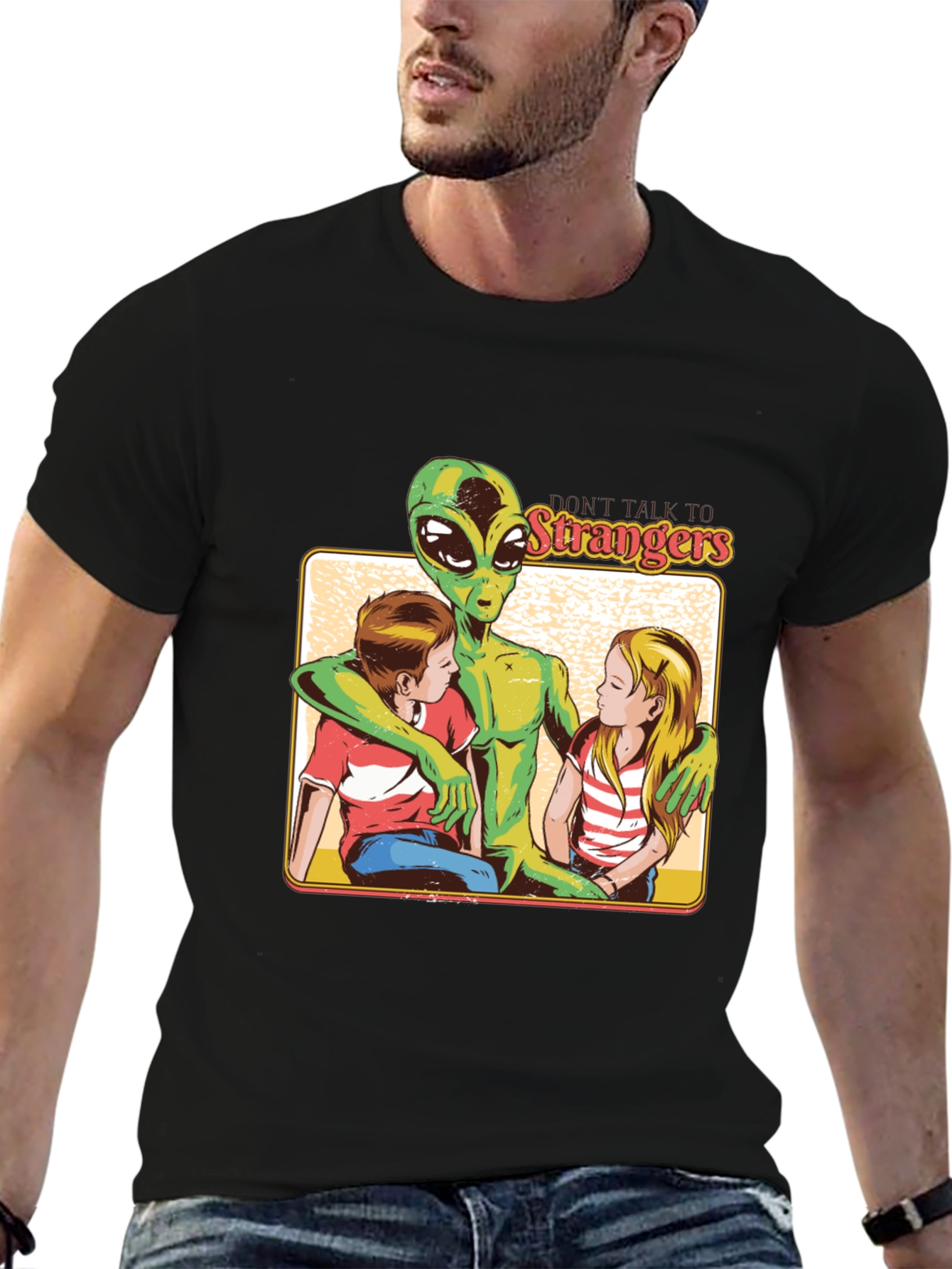 Black Don't Talk to Strangers Alien T-Shirt view 6