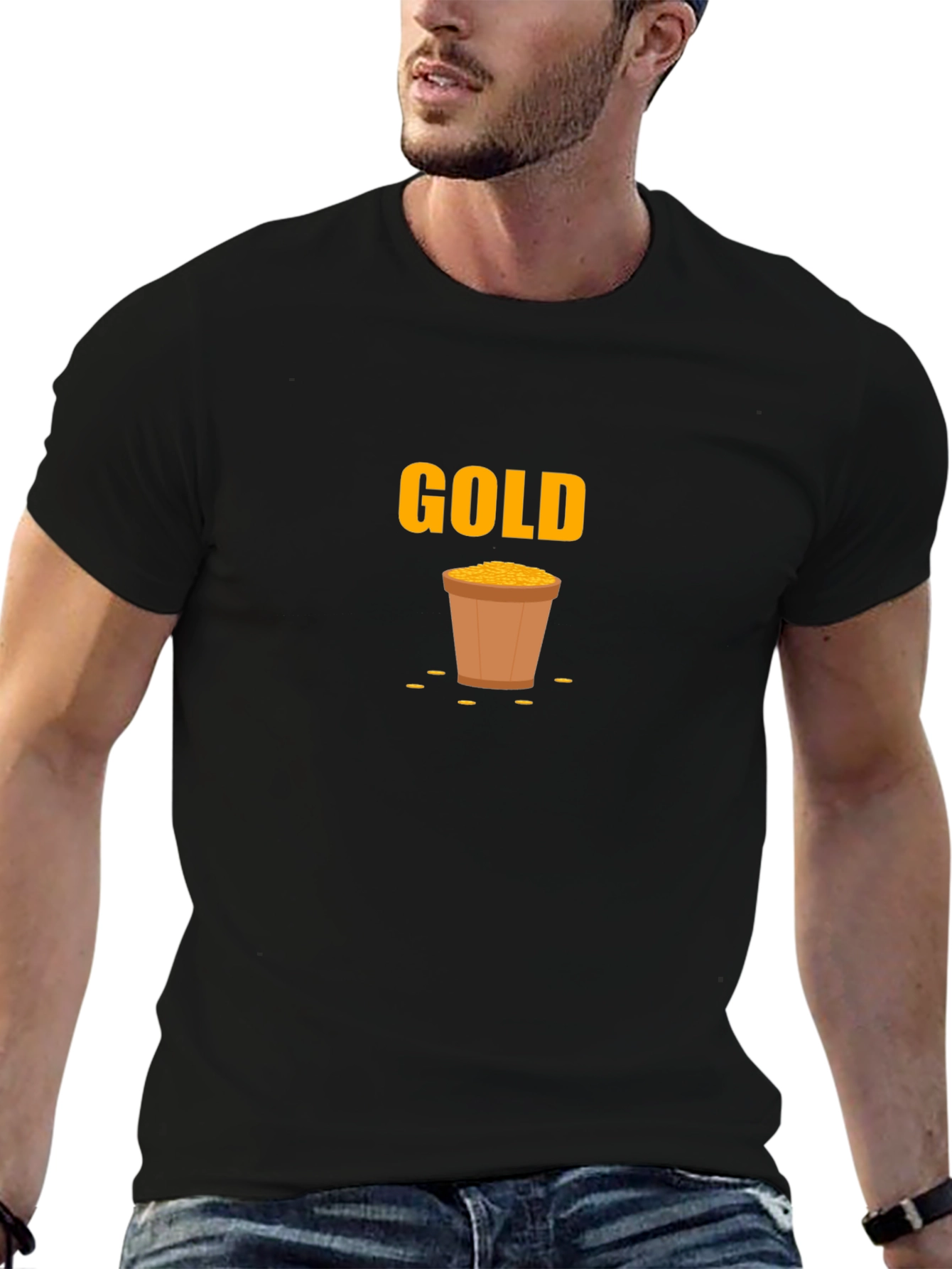 Black Gold Pot Graphic Black T-Shirt view 6