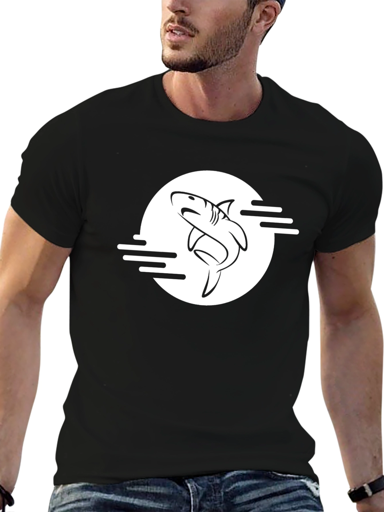 Black Cool Shark Graphic Black T-Shirt view 6
