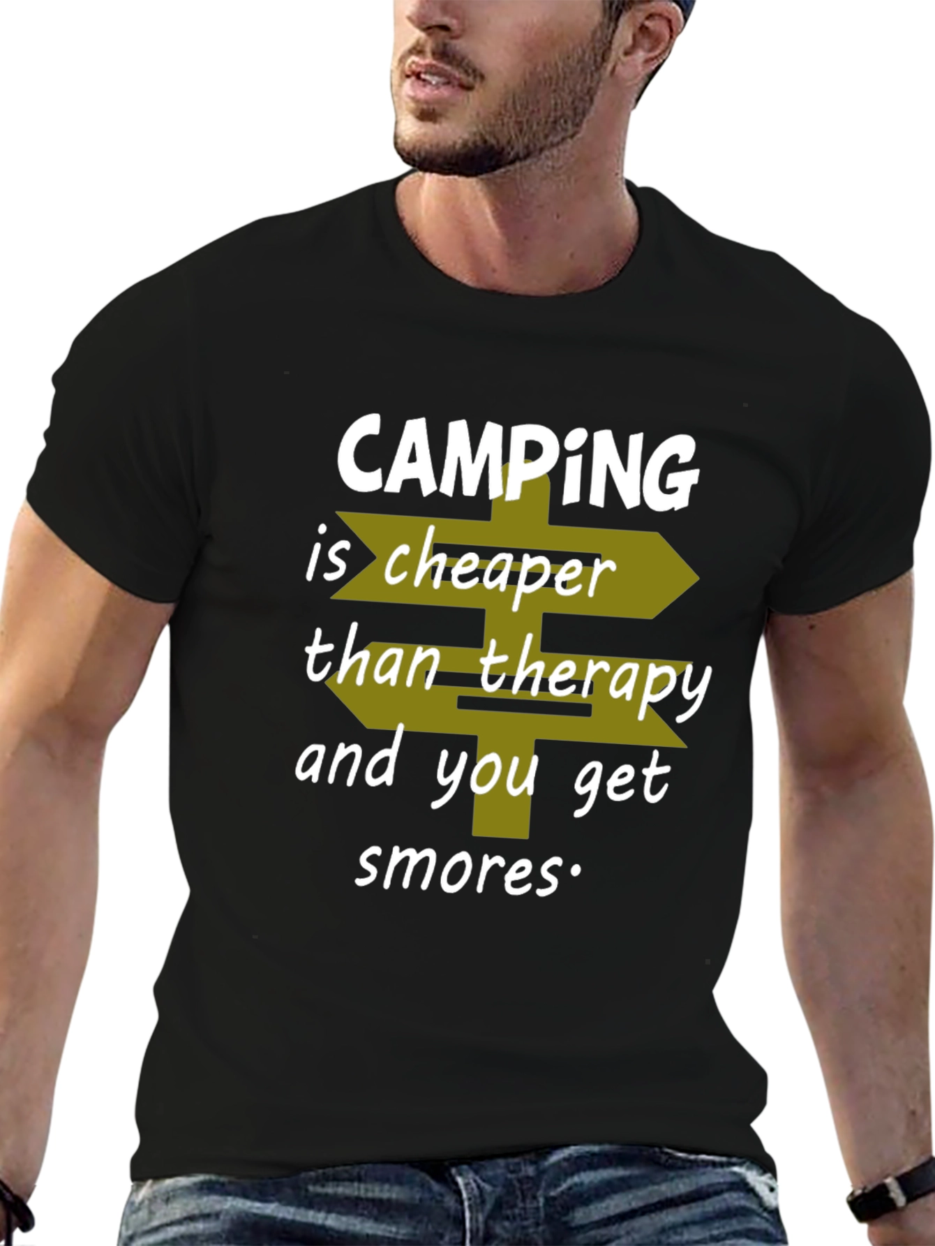 Black Camping Cheaper Than Therapy Graphic T-Shirt view 6