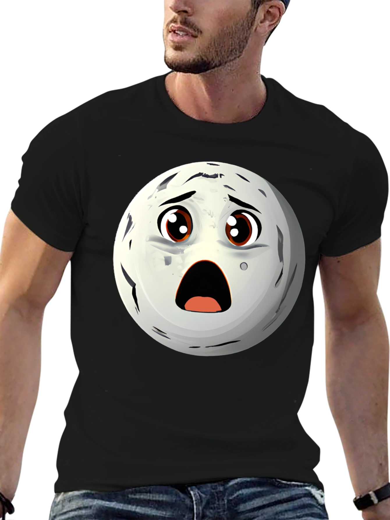 Black Surprised Moon Face Graphic T-Shirt view 6