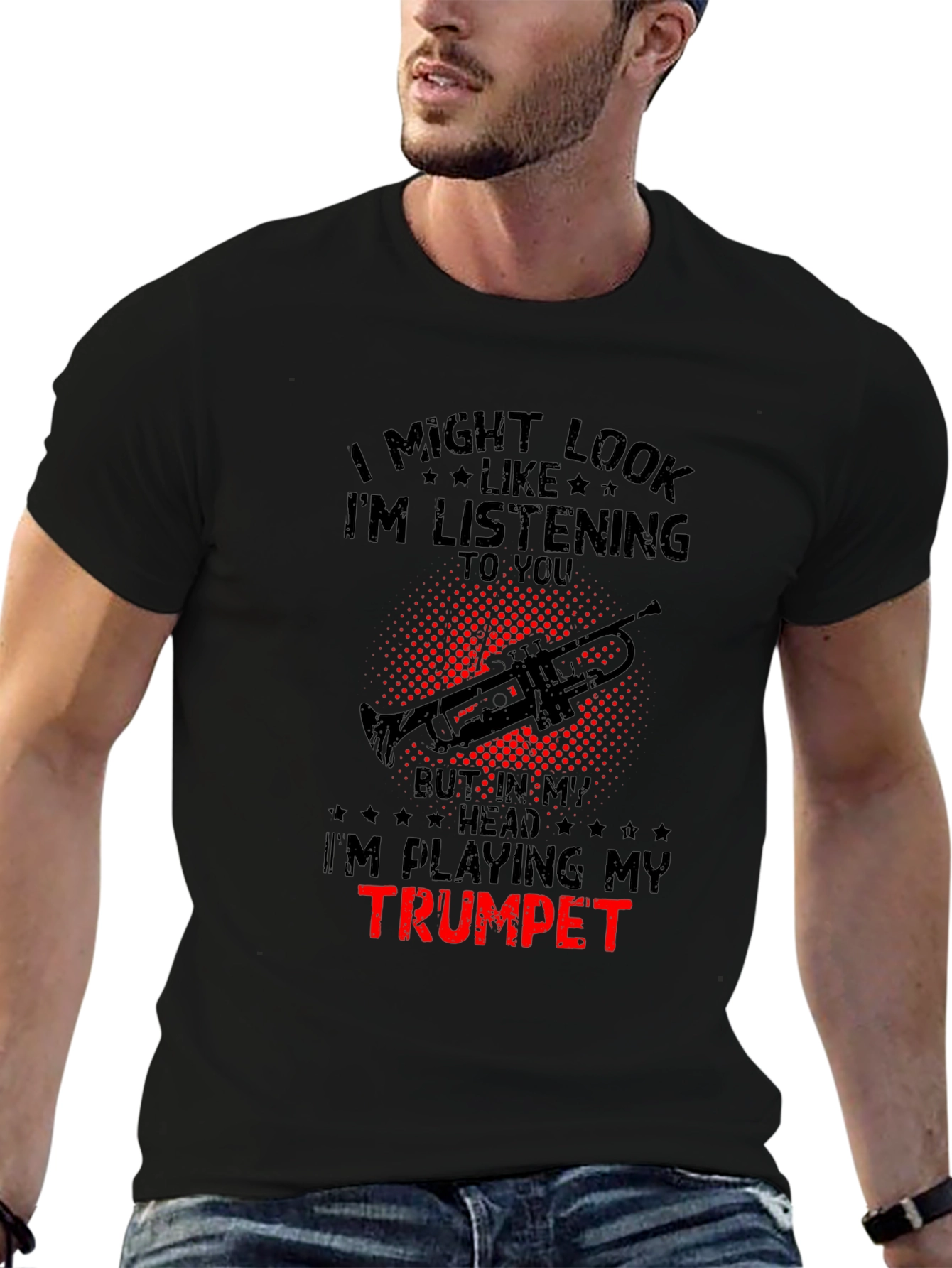 Black Trumpet Player T-Shirt: I'm Playing My Trumpet! view 6