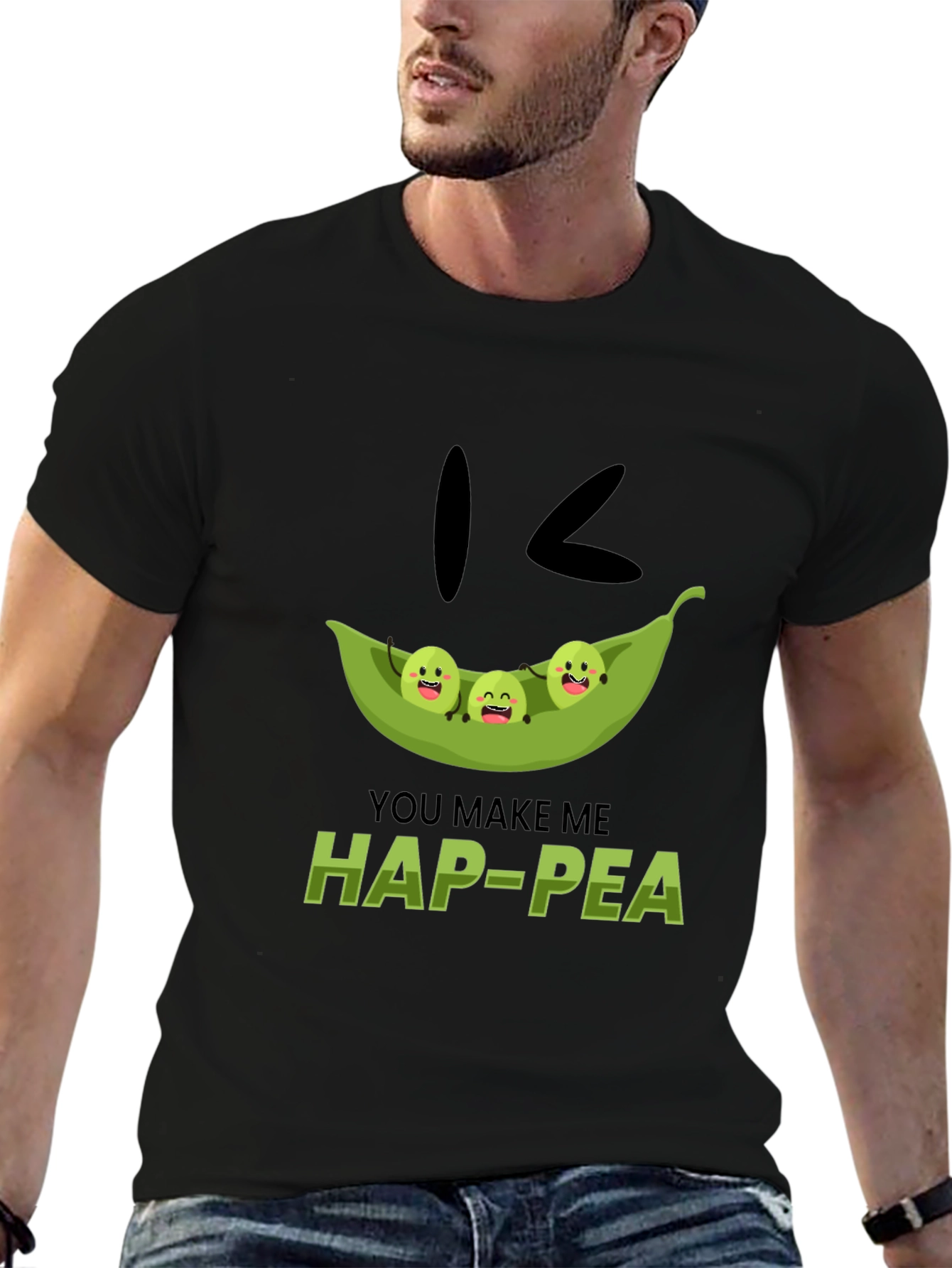 Black Hap-Pea Pun T-Shirt, Cute Peas in a Pod Tee view 6