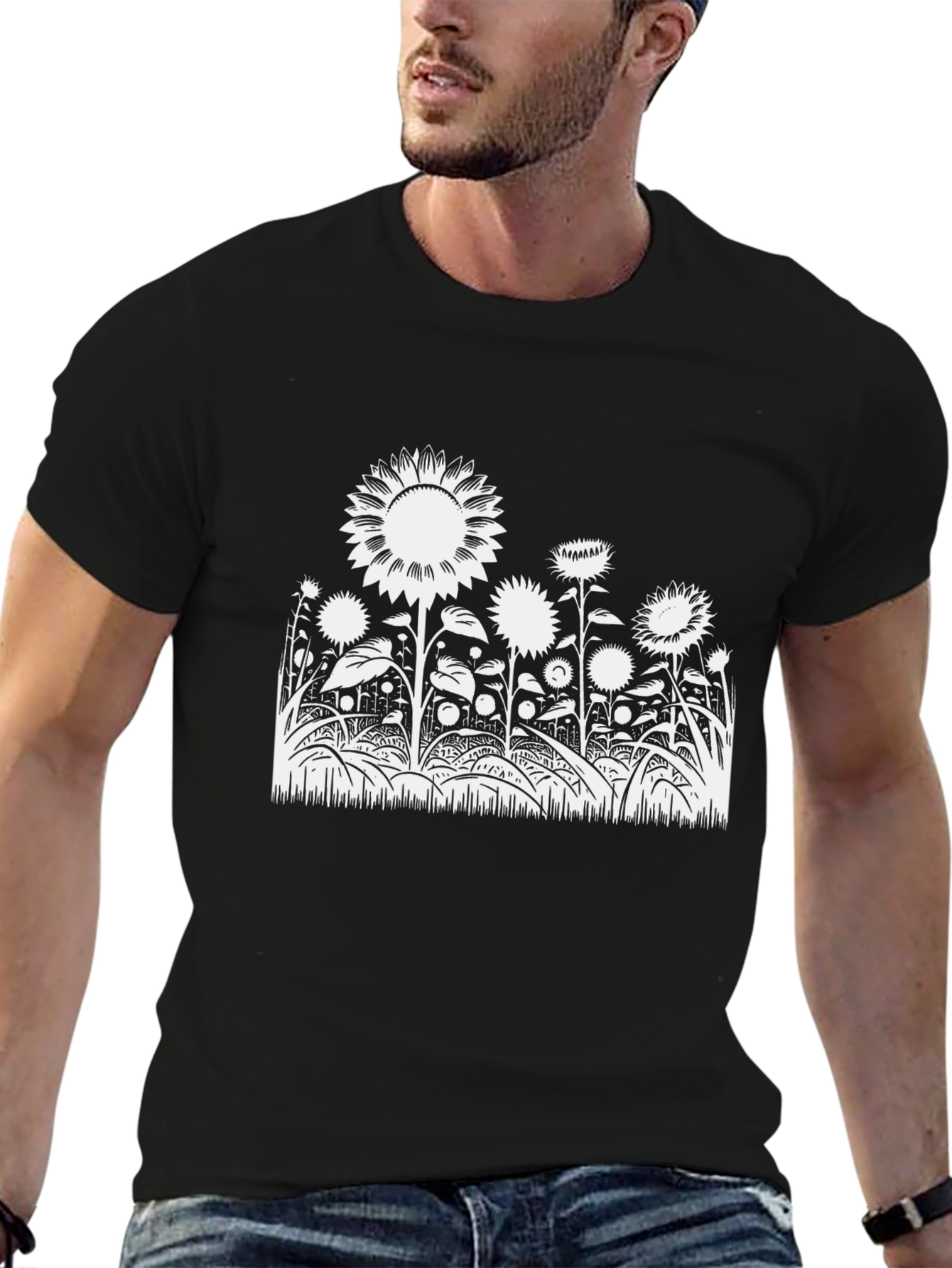 Black Sunflower Graphic Tee - Stylish Black Cotton T-Shirt view 6