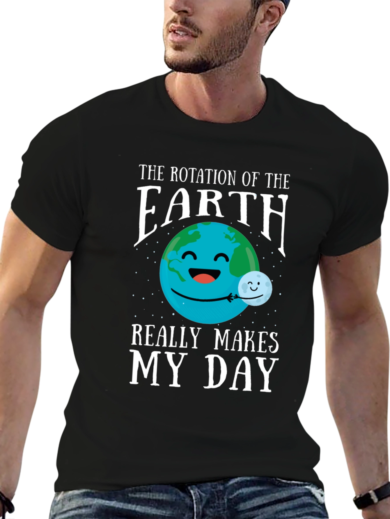 Black Funny Earth Rotation T-Shirt view 6