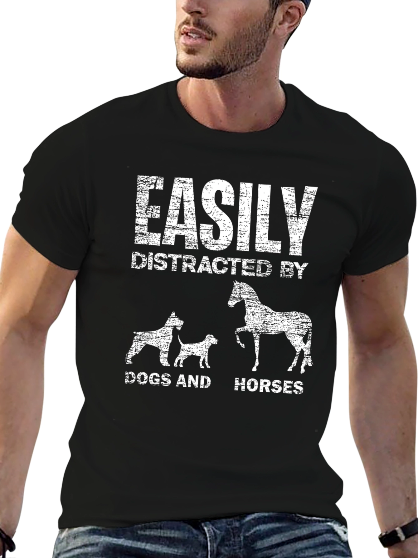 Black Easily Distracted By Dogs & Horses T-Shirt view 6