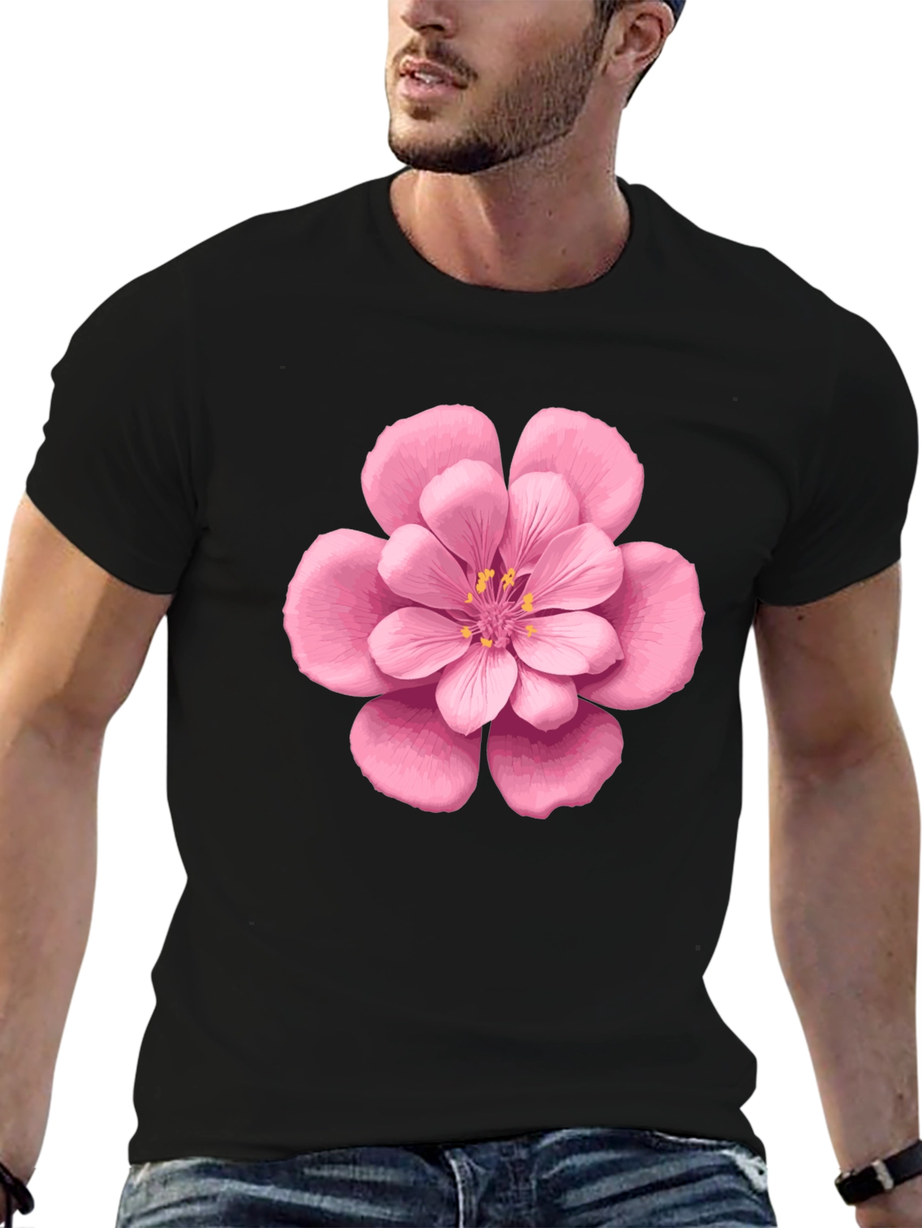 Black Floral Graphic Tee - Pink Blossom Print view 6