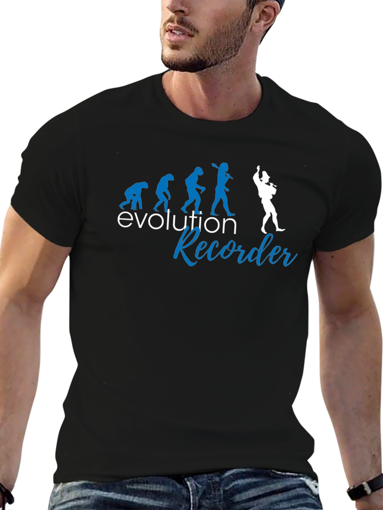 Black Evolution Recorder T-Shirt - Humorous Musician Tee view 6