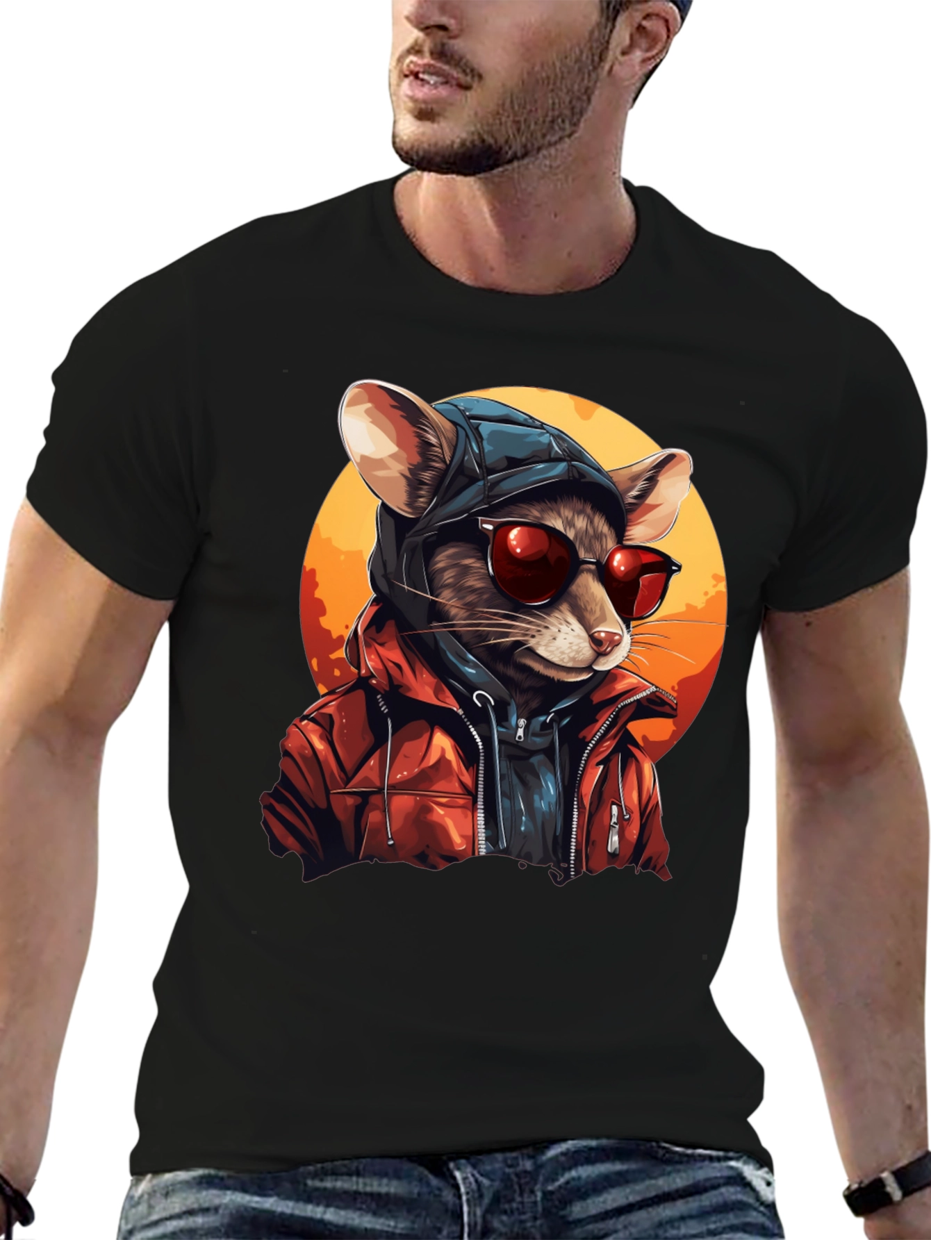 Black Cool Rat in Hoodie Graphic Tee view 6