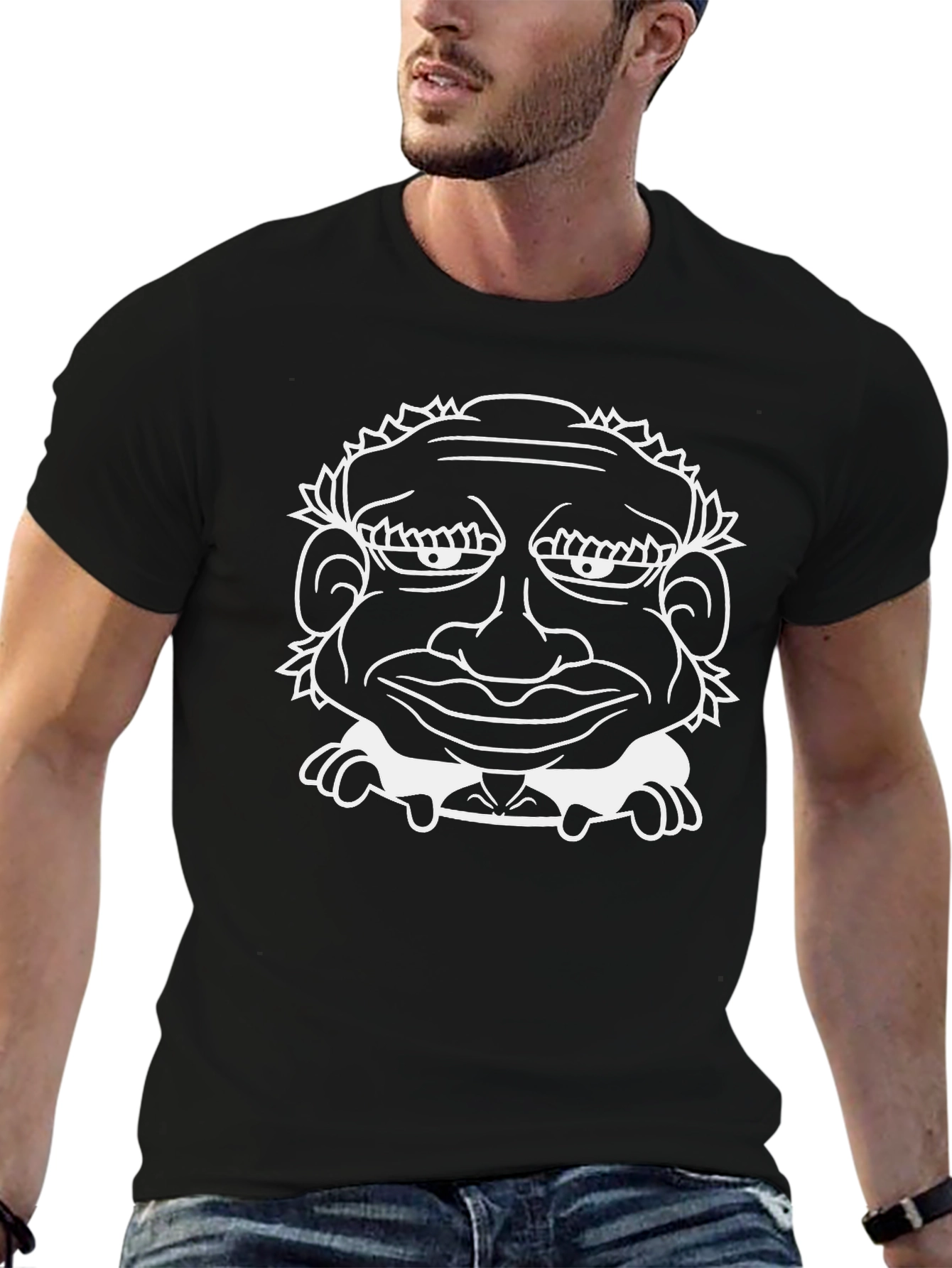Black Humorous Face Graphic T-Shirt - Black Cotton Tee view 6