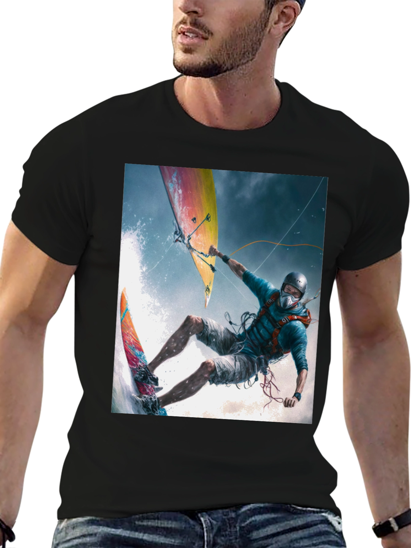 Black Kitesurfing Graphic Tee - Black Cotton Blend view 6