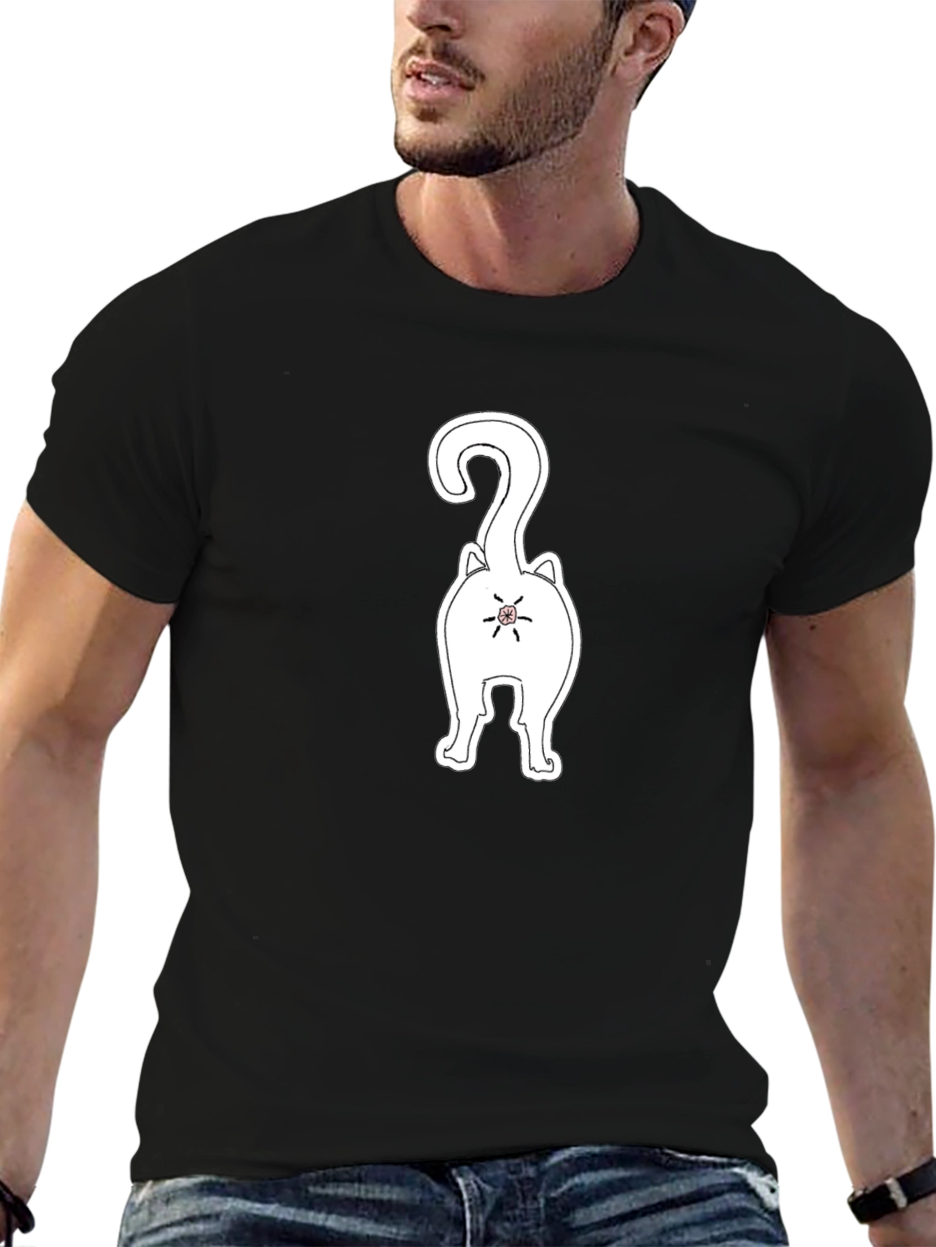 Black Funny Cat Butt Black T-Shirt view 6
