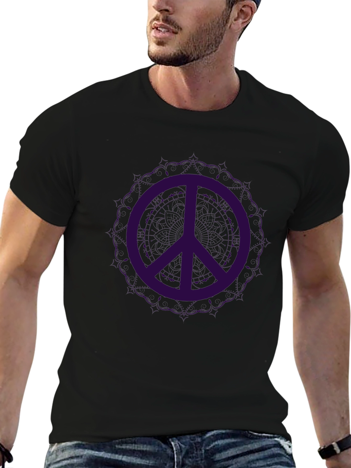 Black Peace Sign Graphic Tee - Soft Cotton Black T-Shirt view 6
