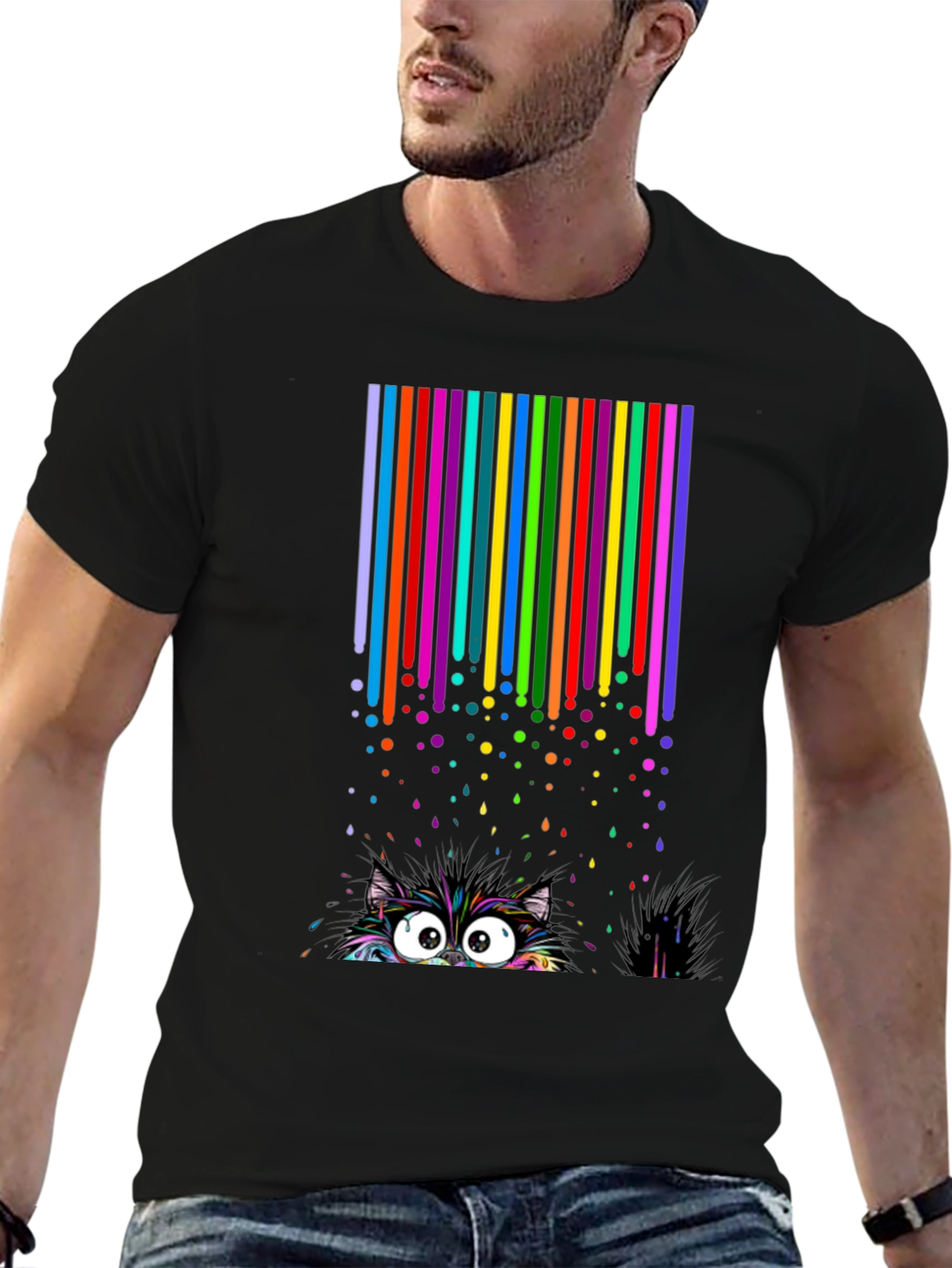 Black Colorful Cat Peek T-Shirt view 6