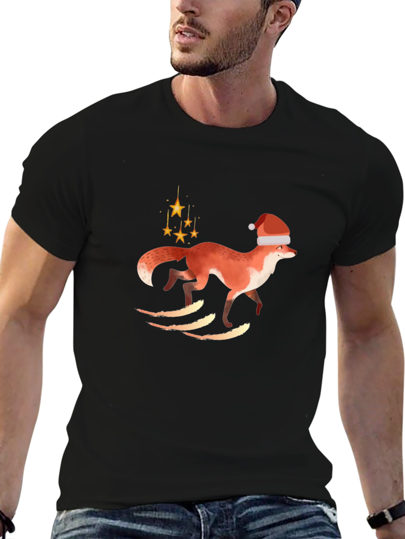 Black Festive Fox Tee - Holiday Style! view 6