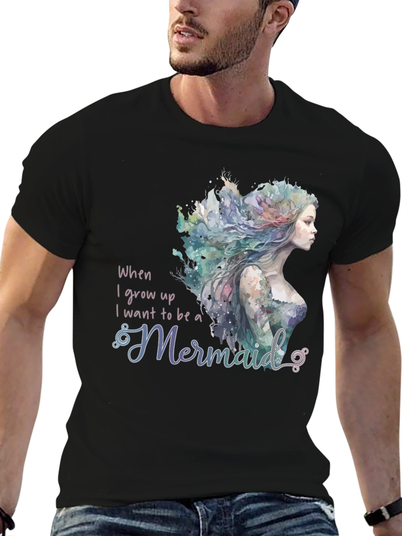 Black Mermaid Wish Graphic Tee - Black Crew Neck view 6