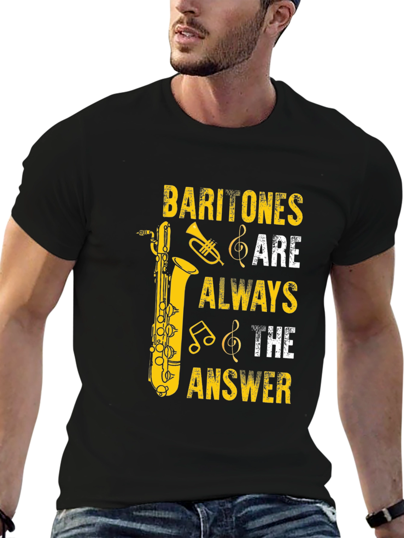 Black Baritone Saxophone Music Lover T-Shirt view 6