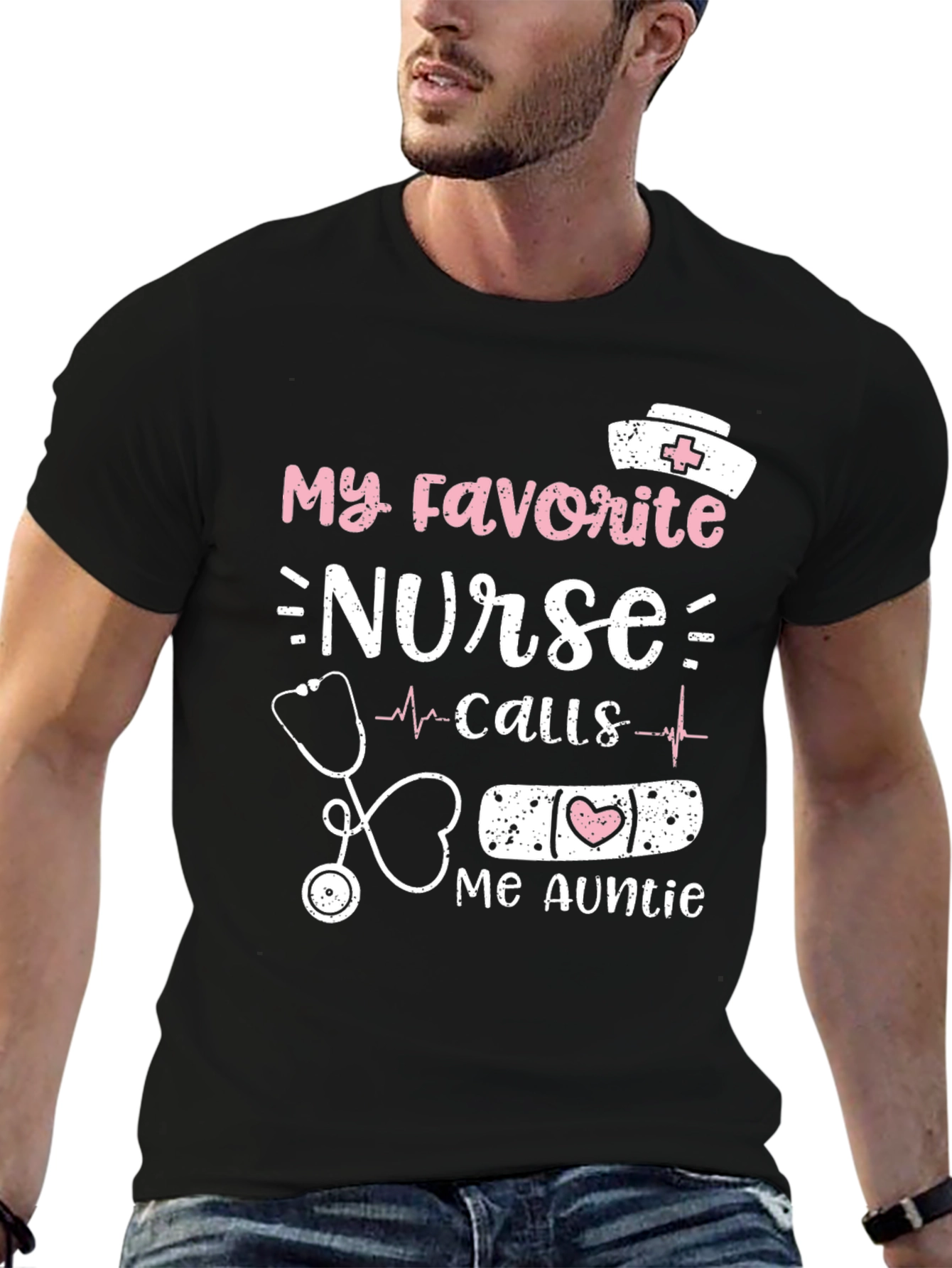Black My Favorite Nurse Calls Me Auntie T-Shirt view 6