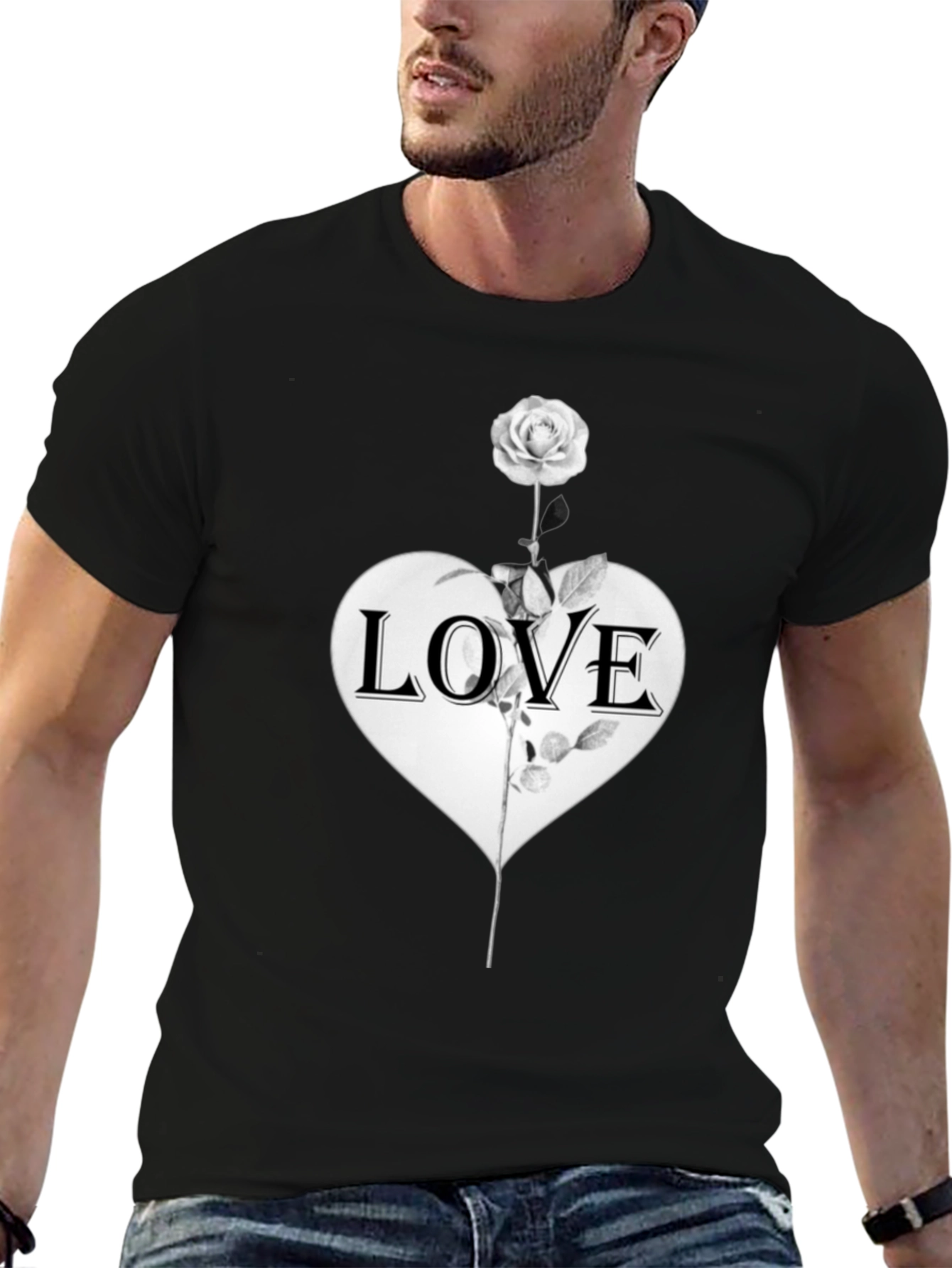 Black Love Rose Graphic Tee - Stylish Unisex Black T-Shirt view 6