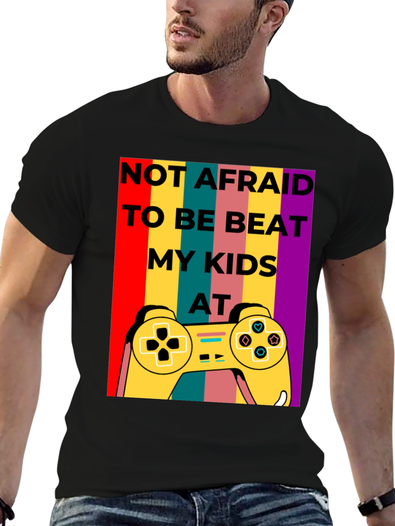 Black Not Afraid to Beat My Kids at Gaming T-Shirt view 6