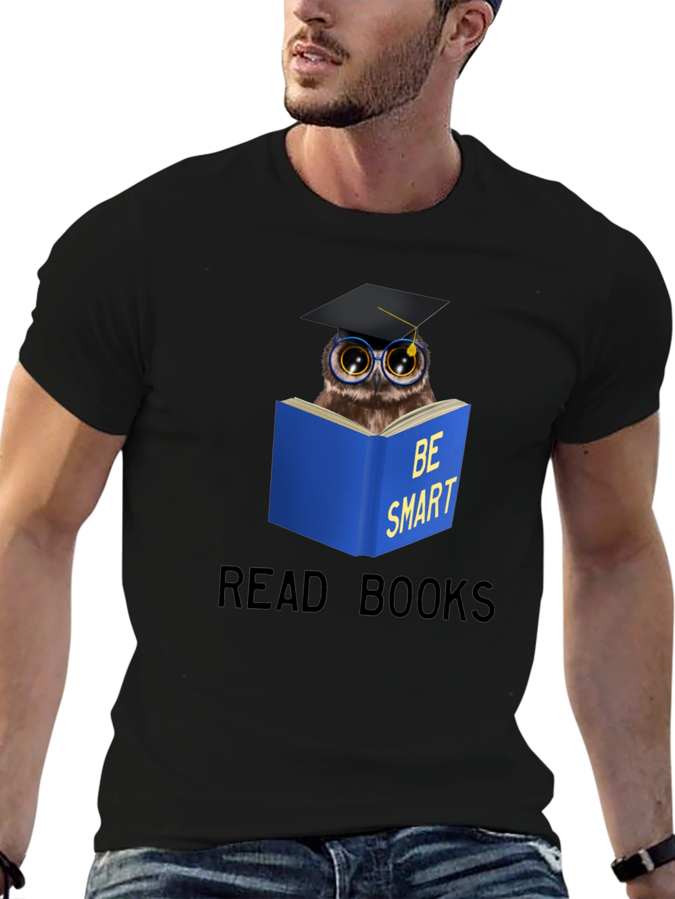 Black Be Smart Owl Reading T-Shirt view 6