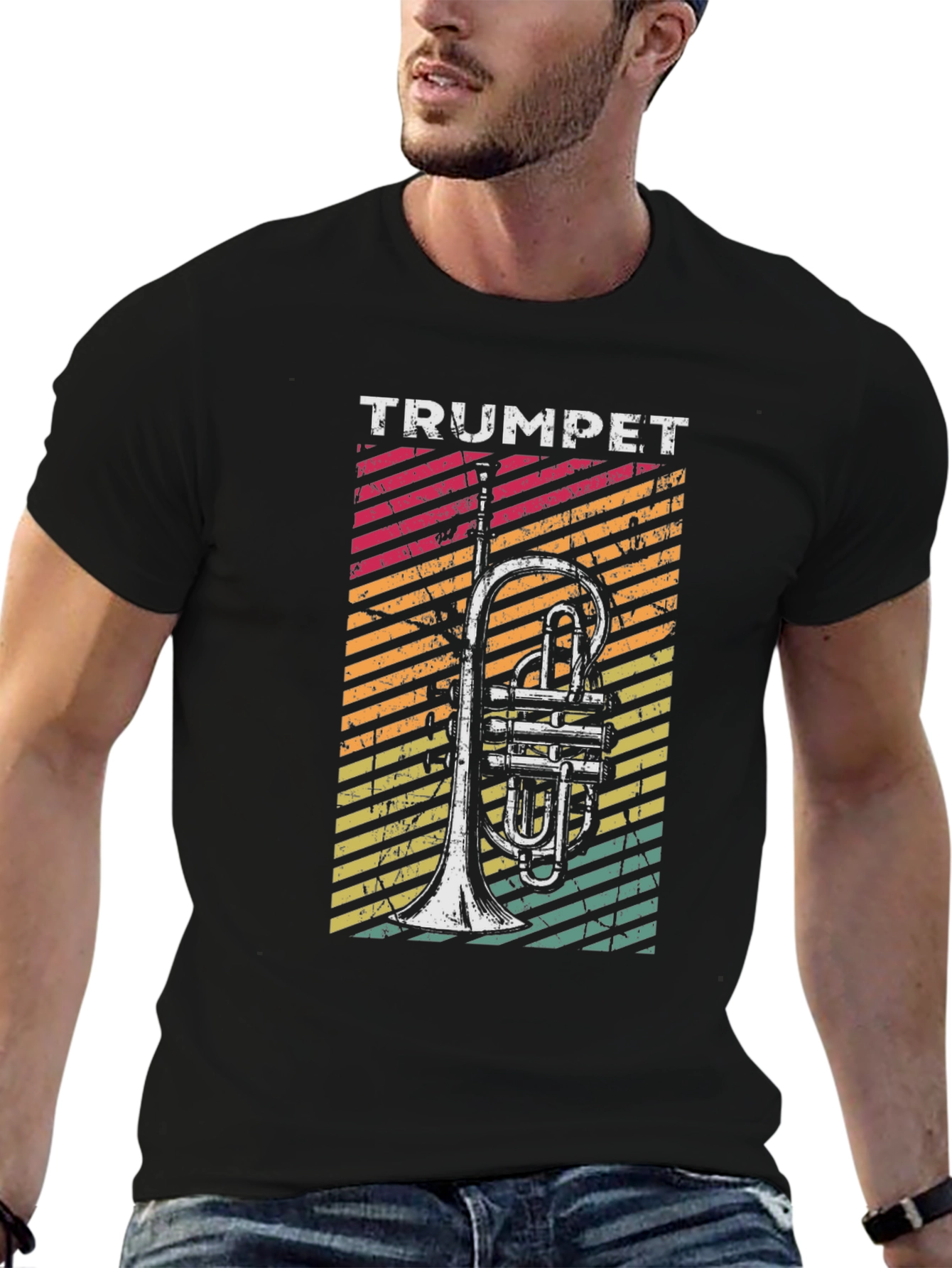 Black Retro Trumpet T-Shirt - Vintage Style Music Tee view 6