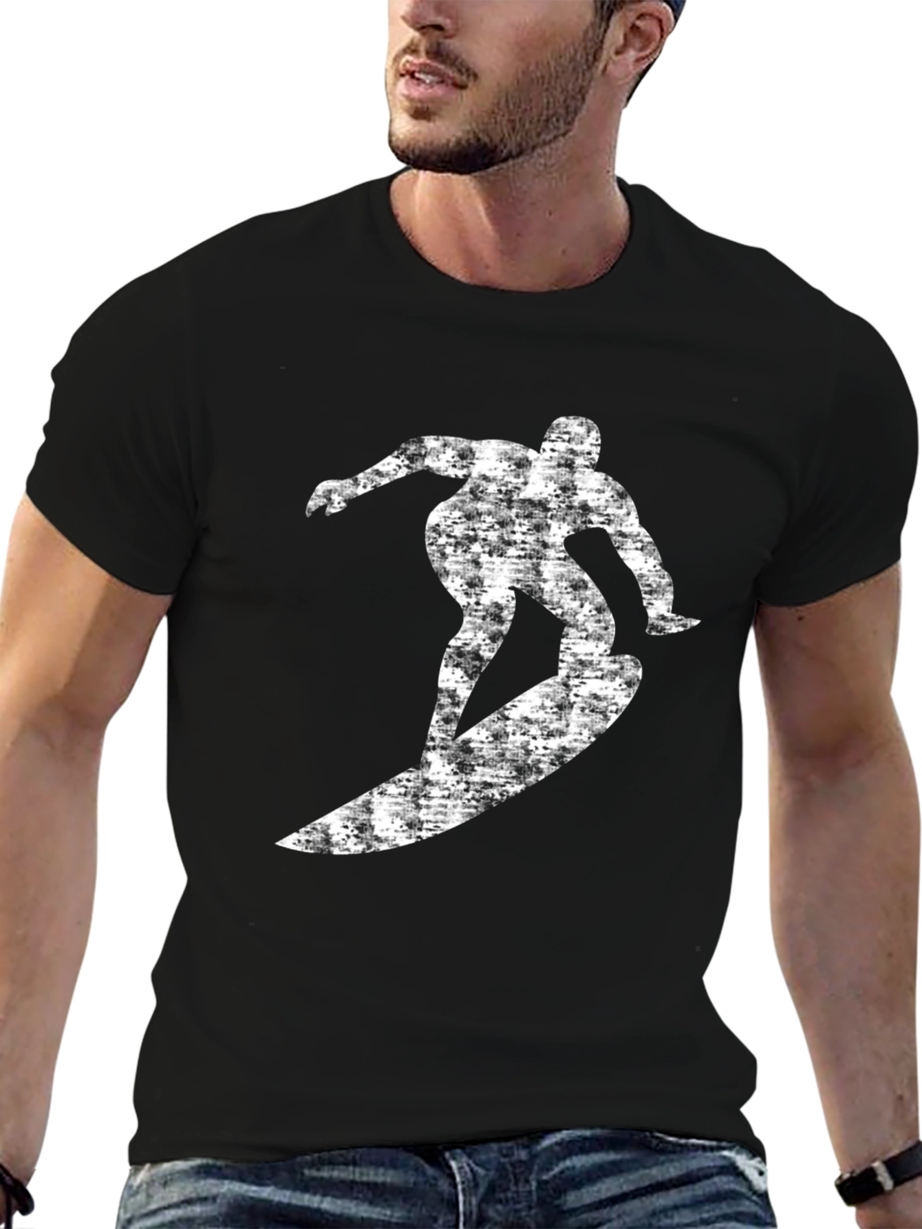 Black Surfer Graphic Tee - Cool Black Cotton T-Shirt view 6