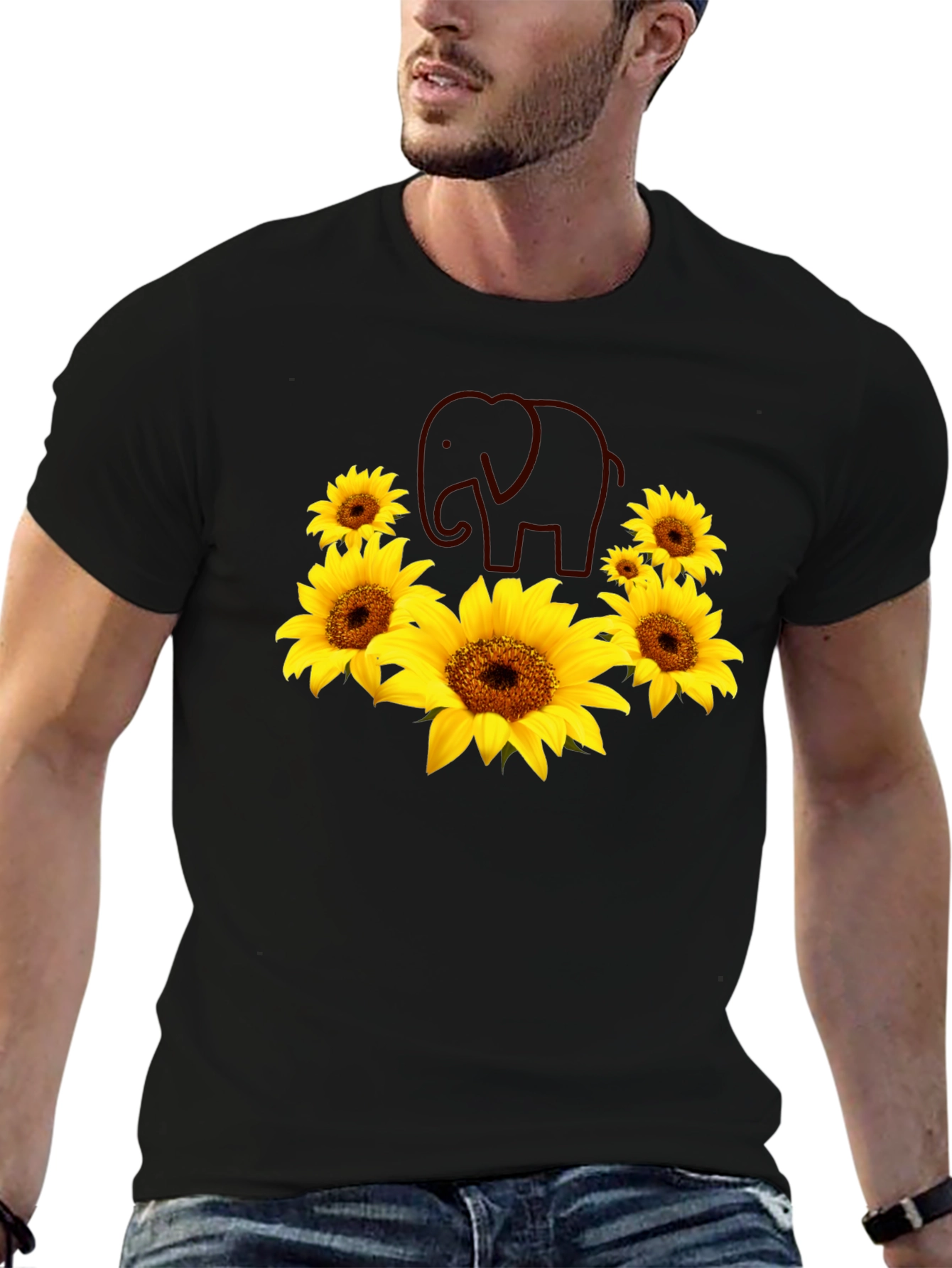 Black Sunflower Elephant Graphic Tee view 6