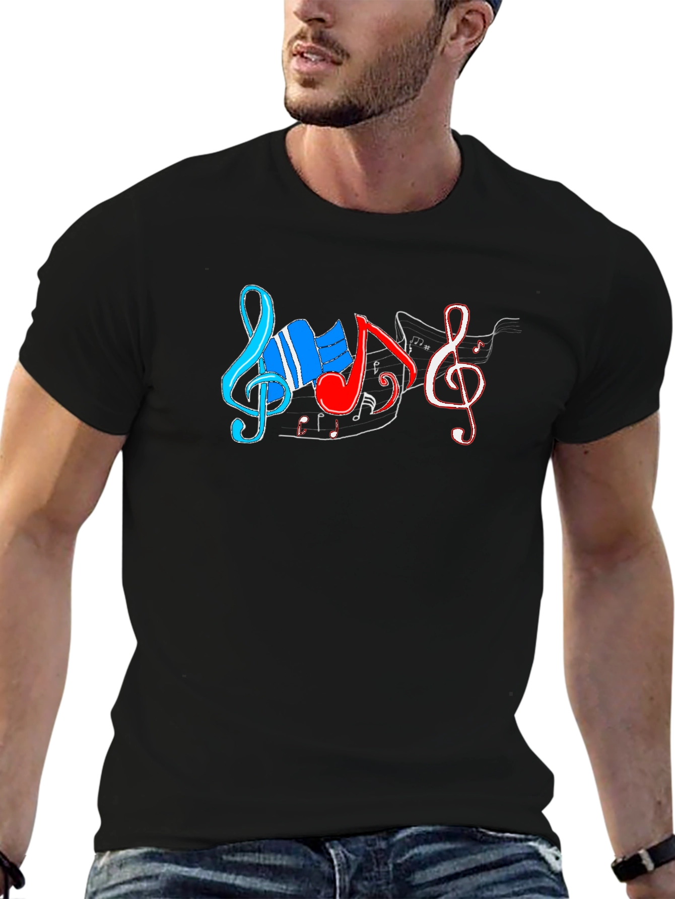 Black Music Notes Graphic T-Shirt - Black Cotton Tee view 6