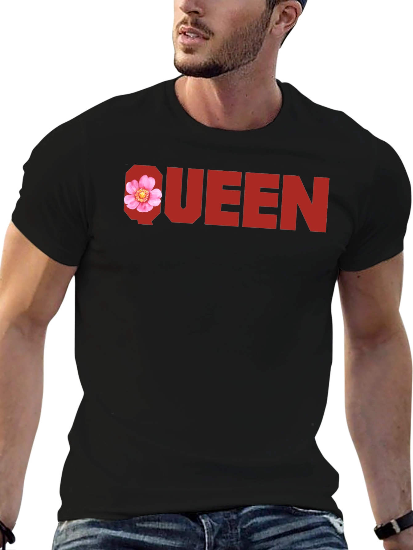 Black Queen Floral Graphic Tee - Black Cotton T-Shirt view 6
