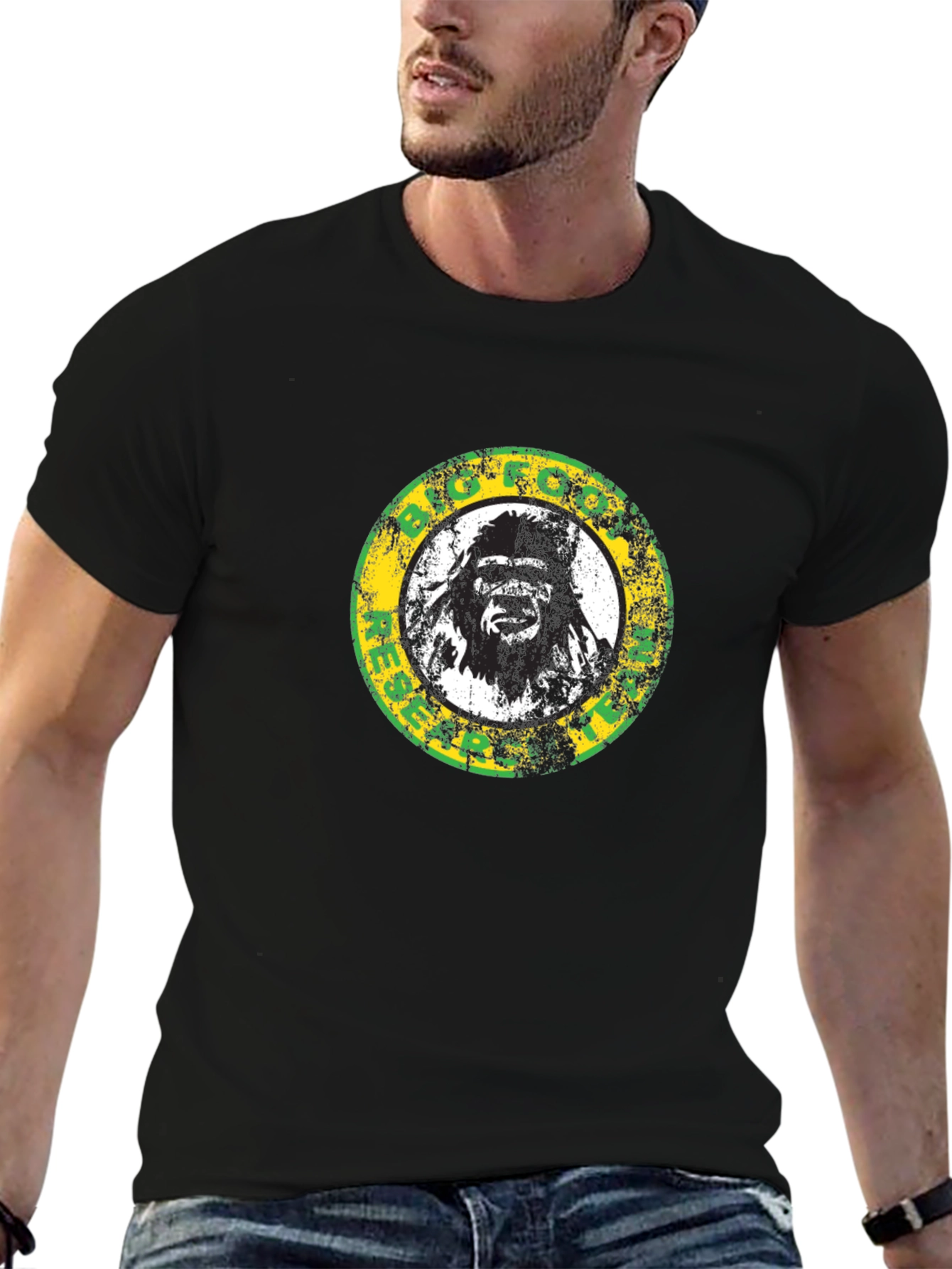 Black Retro Gorilla Graphic Print Black T-Shirt view 6