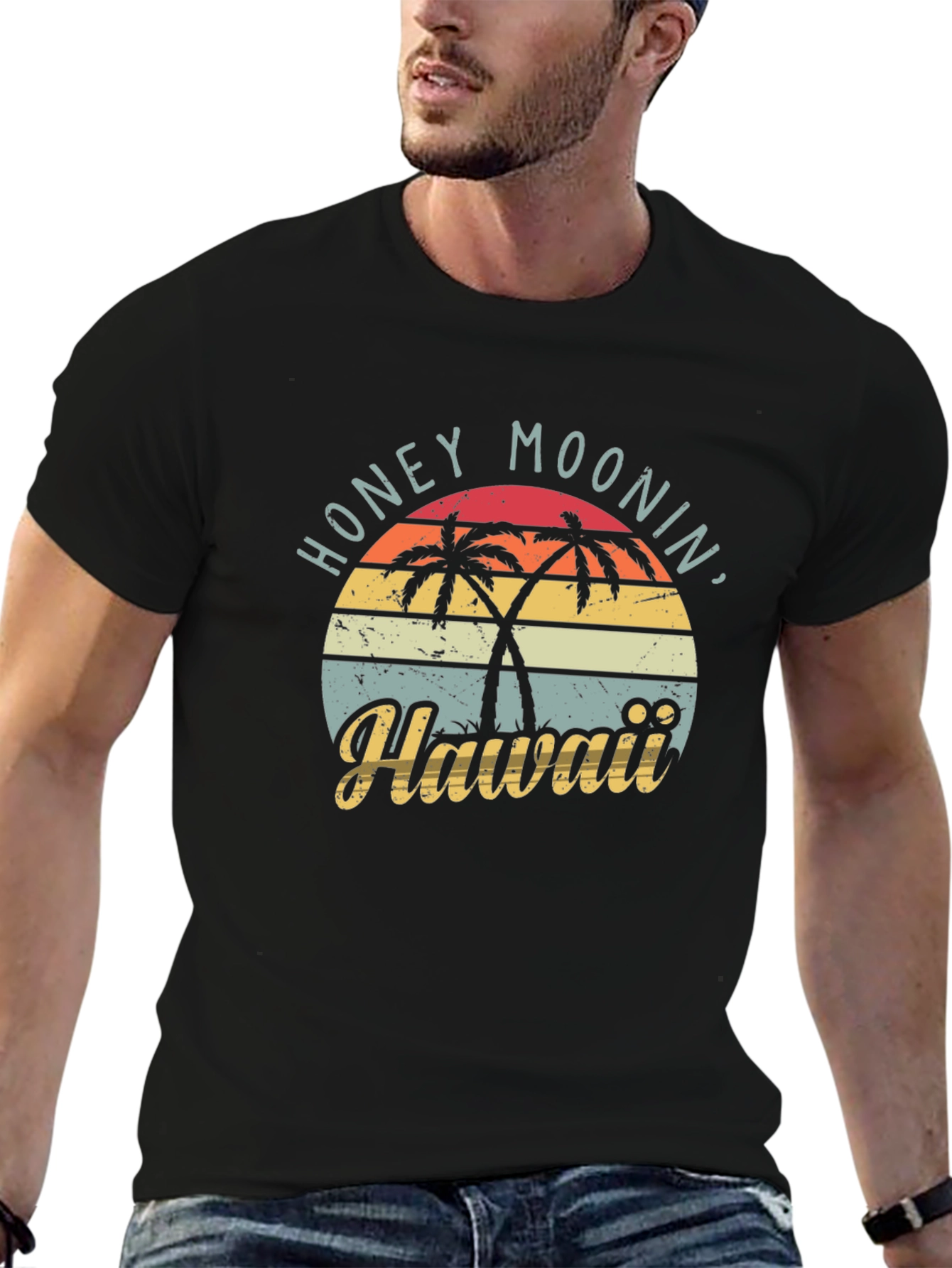 Black Retro Honeymoonin' Hawaii Graphic Tee - Black view 6