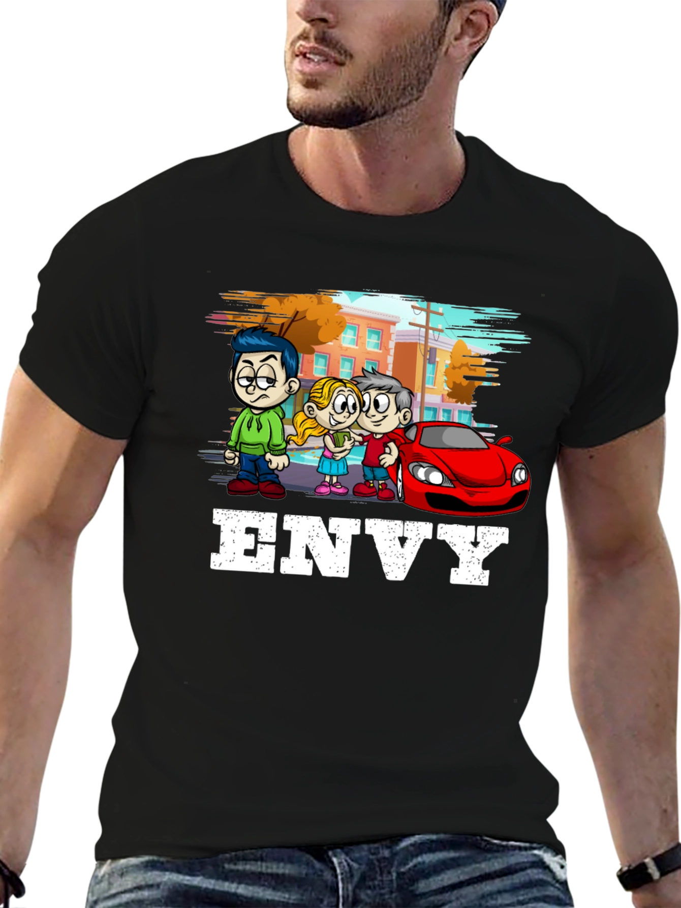 Black Envy Cartoon Graphic T-Shirt - Black Cotton Tee view 6