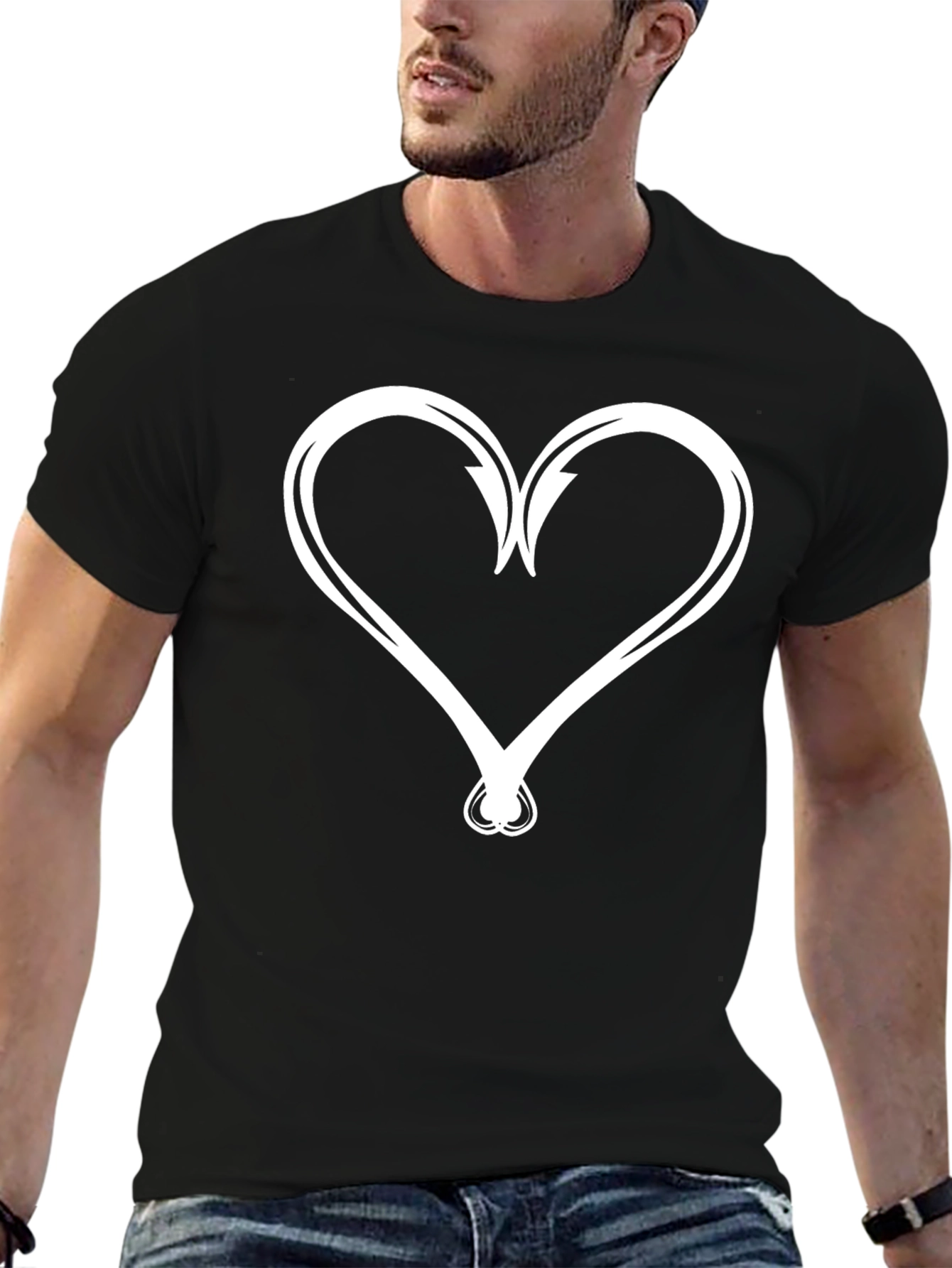 Black Hooked on Love T-Shirt - Black Cotton Tee view 6