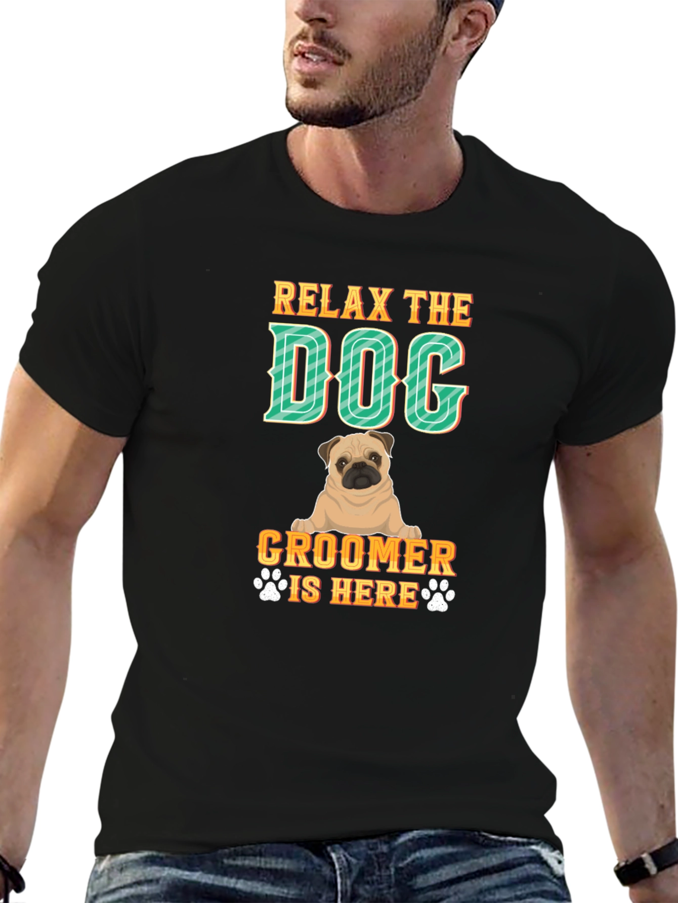 Black Relax the Dog Groomer is Here T-Shirt view 6
