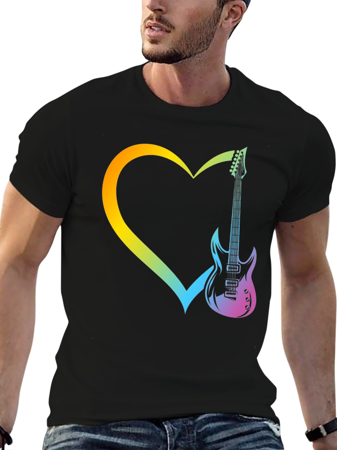 Black Guitar Heart Graphic Tee - Music Lover Shirt view 6