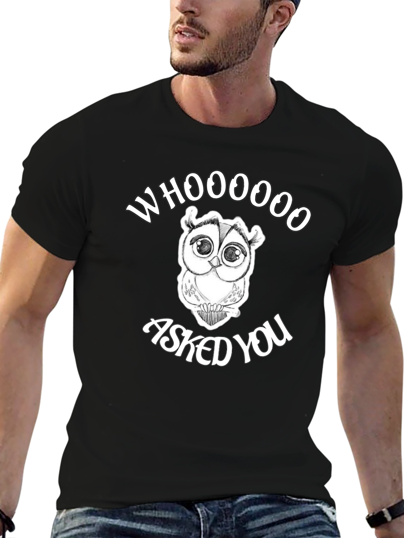 Black Whooooo Asked You Owl Graphic Tee - Black Cotton T-Shirt view 6