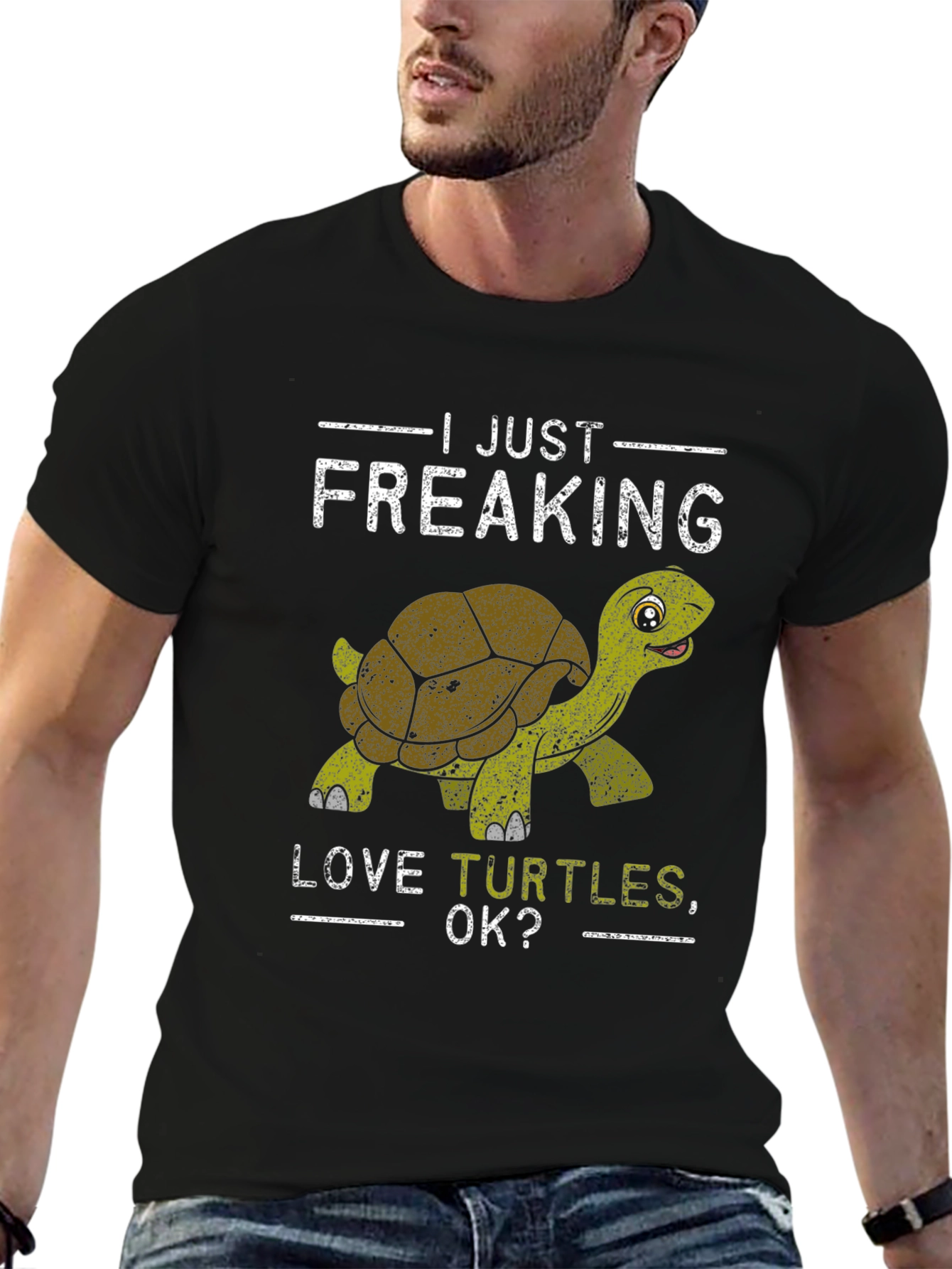 Black I Just Freaking Love Turtles, OK? T-Shirt view 6