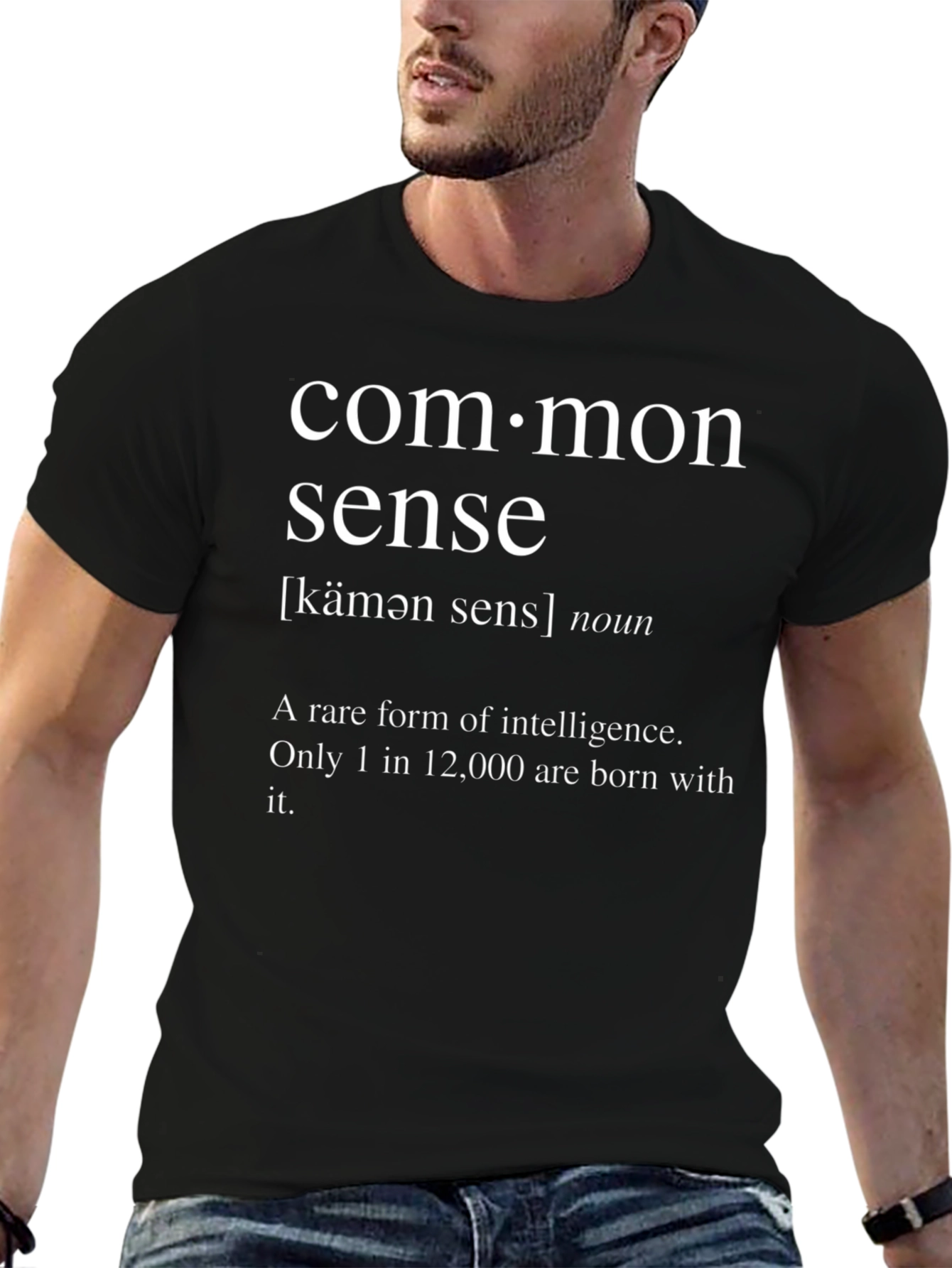 Black Common Sense Definition T-Shirt - Rare Intelligence Tee view 6