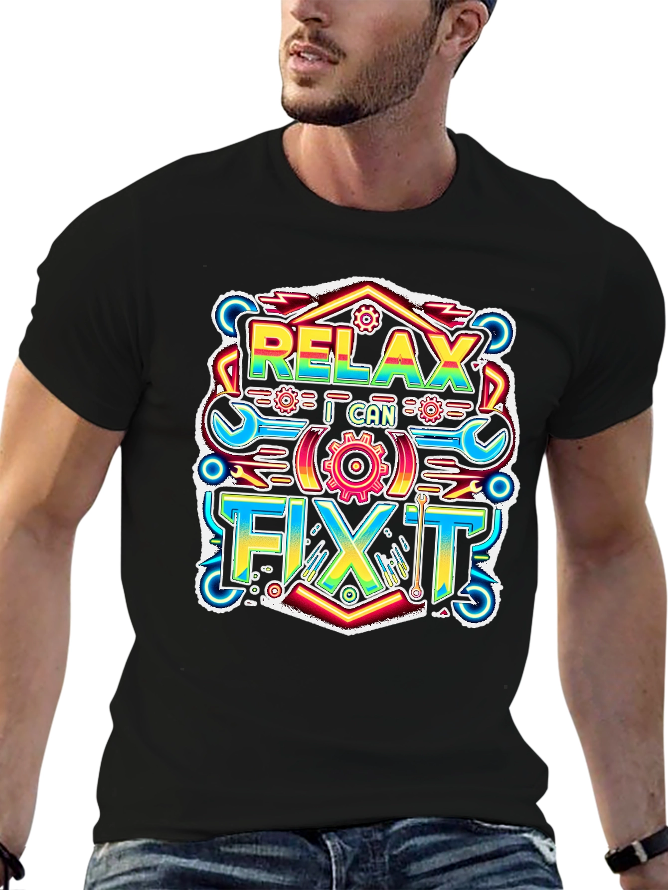 Black Relax I Can Fix It Graphic T-Shirt view 6