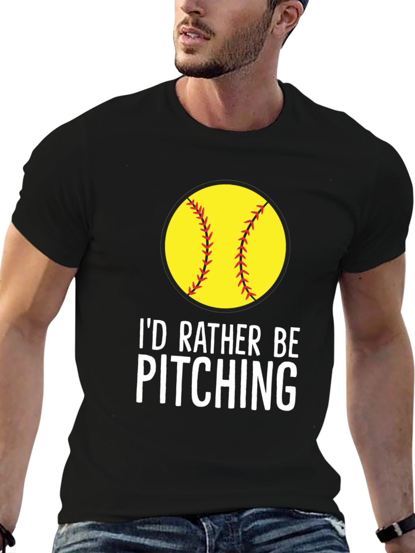 Black I'd Rather Be Pitching Softball T-Shirt view 6